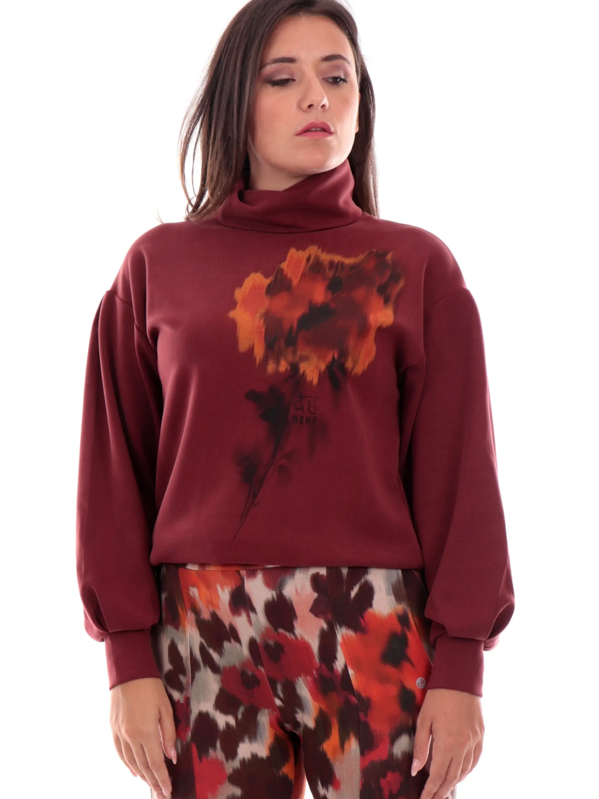 DEHA Felpe*Felpa bordeaux da donna a collo alto Comfort D12003