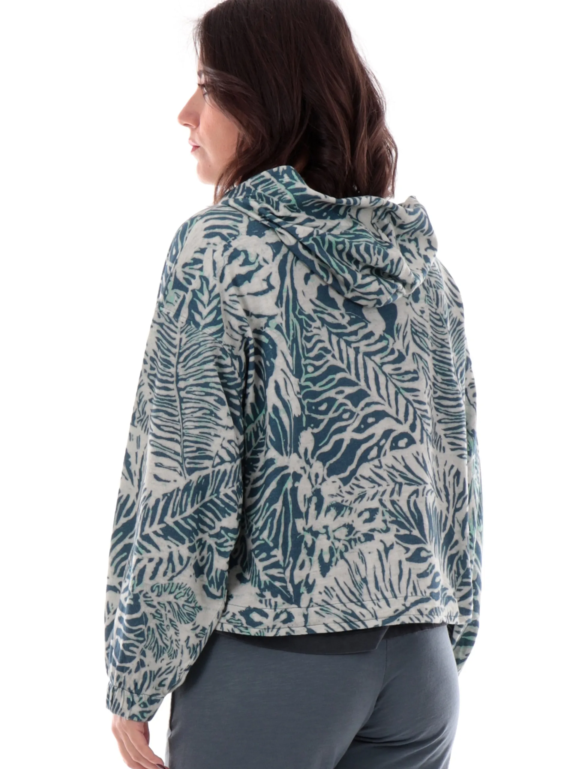 DEHA Felpe*Felpa fantasia floreale azzurra da donna con cappuccio D2242037714