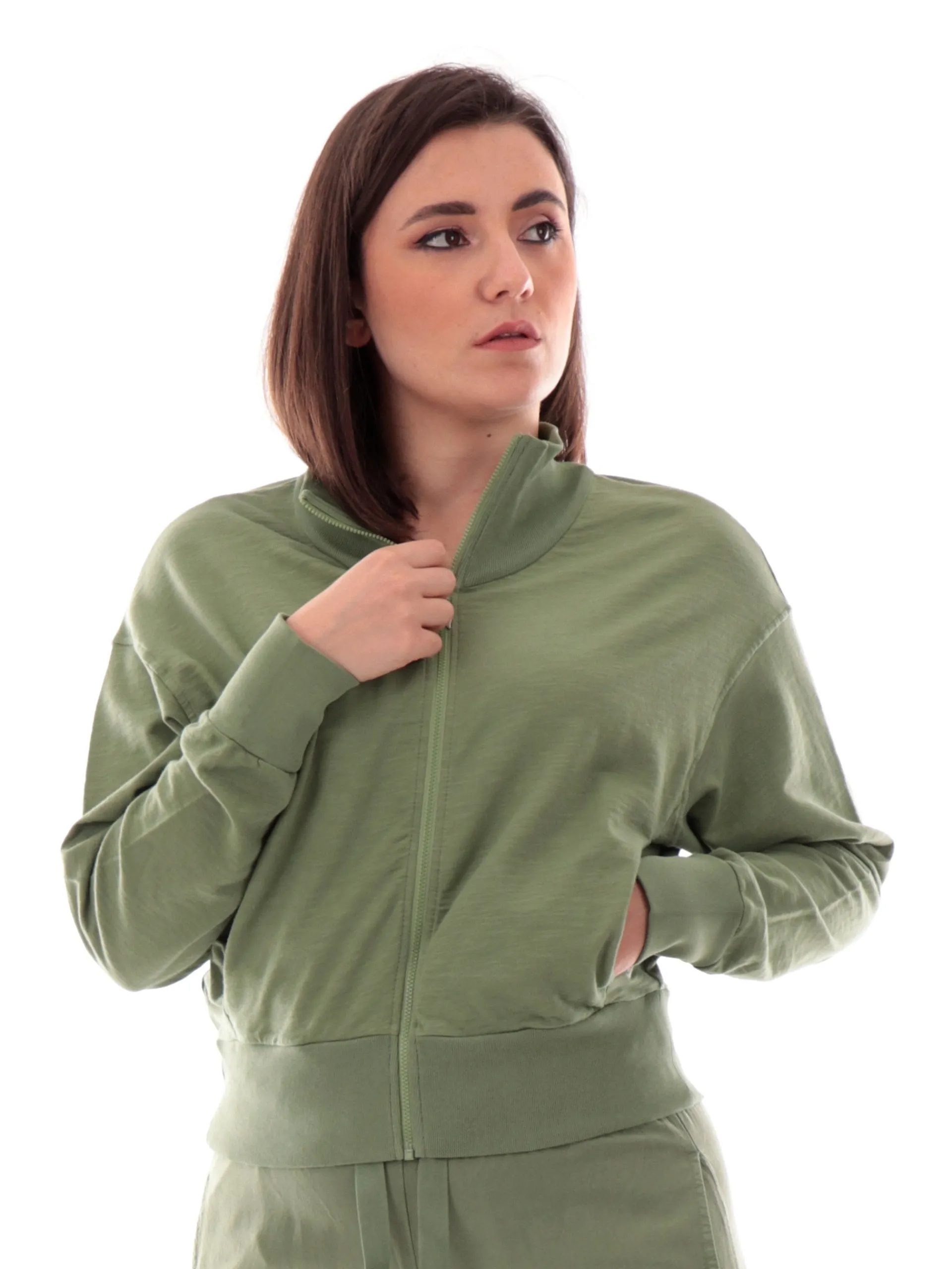 DEHA Felpe*Felpa verde da donna full zip crop D22332
