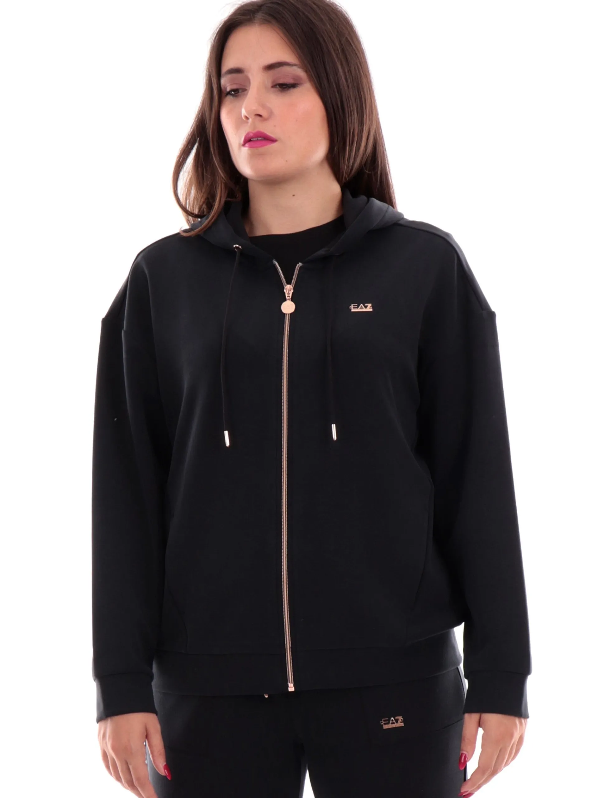 EMPORIO ARMANI 7 Felpe*Felpa EA7 Emporio Armani Nera da donna con cappuccio 6DTM08TJZBZ