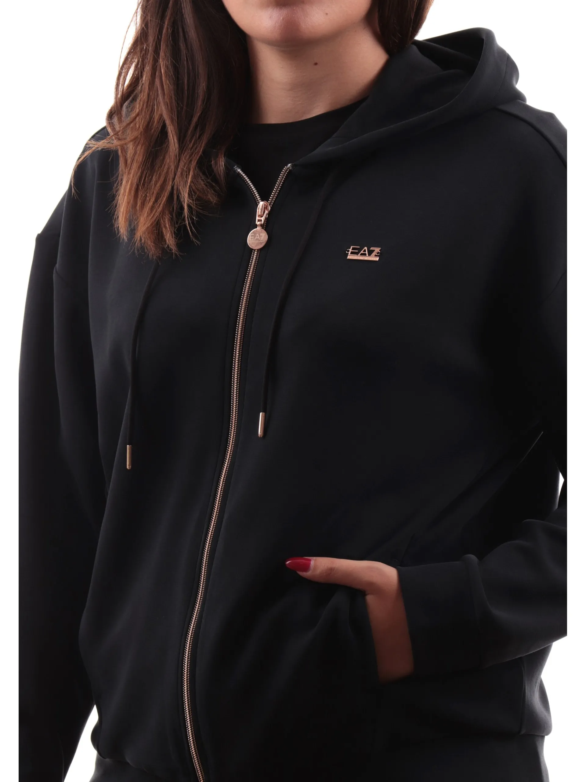 EMPORIO ARMANI 7 Felpe*Felpa EA7 Emporio Armani Nera da donna con cappuccio 6DTM08TJZBZ