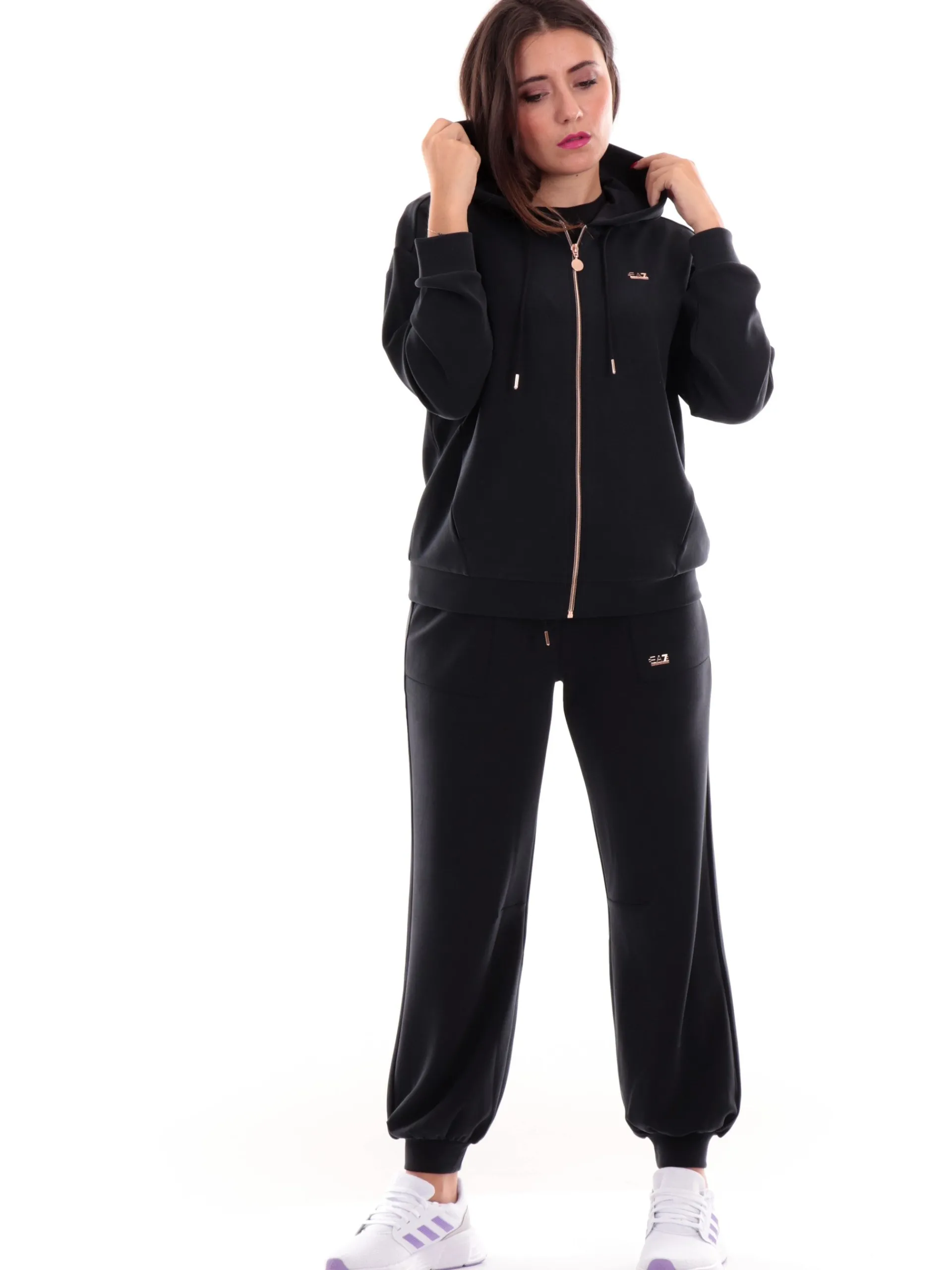 EMPORIO ARMANI 7 Felpe*Felpa EA7 Emporio Armani Nera da donna con cappuccio 6DTM08TJZBZ