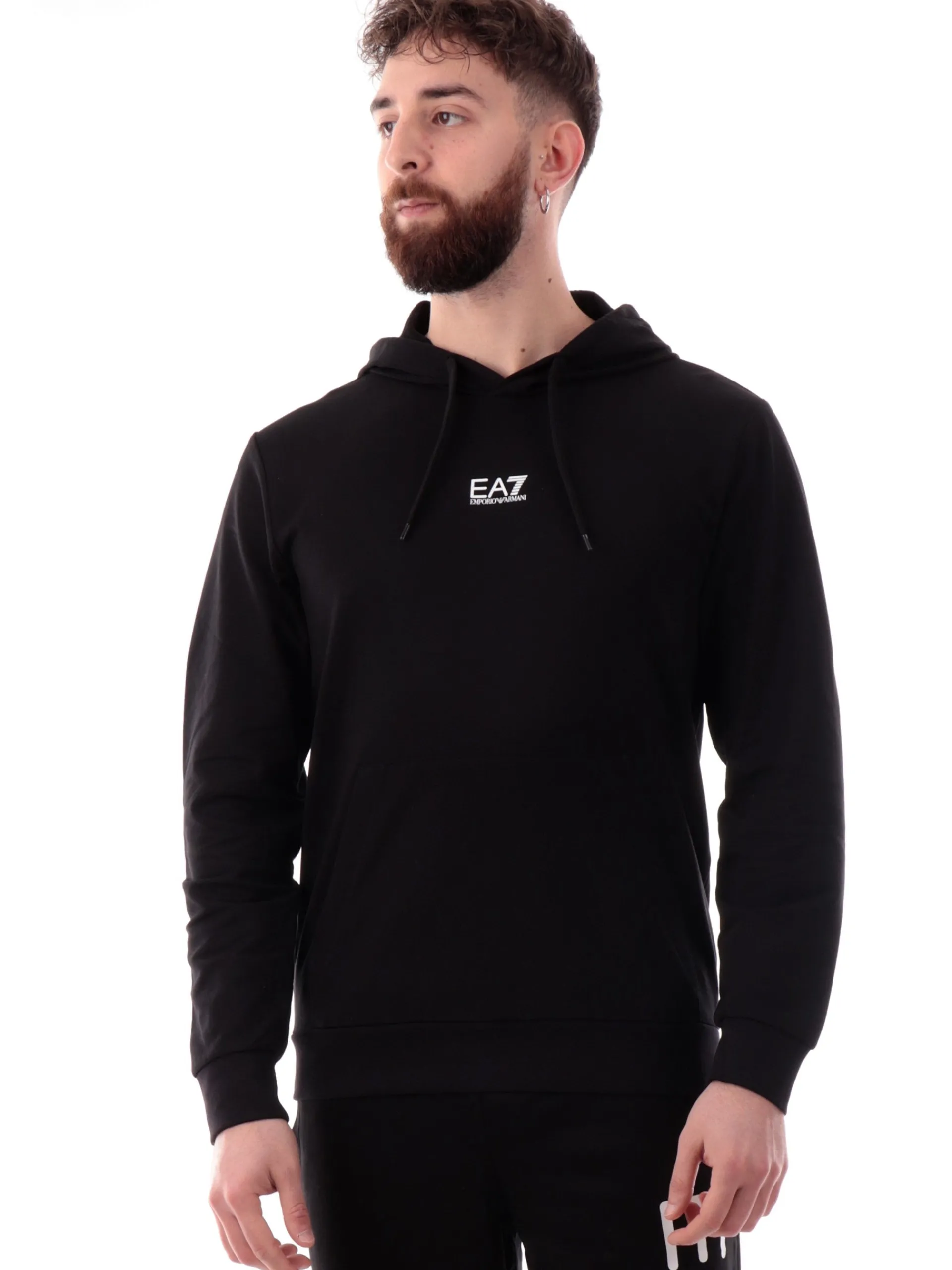 EMPORIO ARMANI 7 Felpe*Felpa EA7 nera da uomo con cappuccio e logo bianco 8NPM32PJVRZ1200