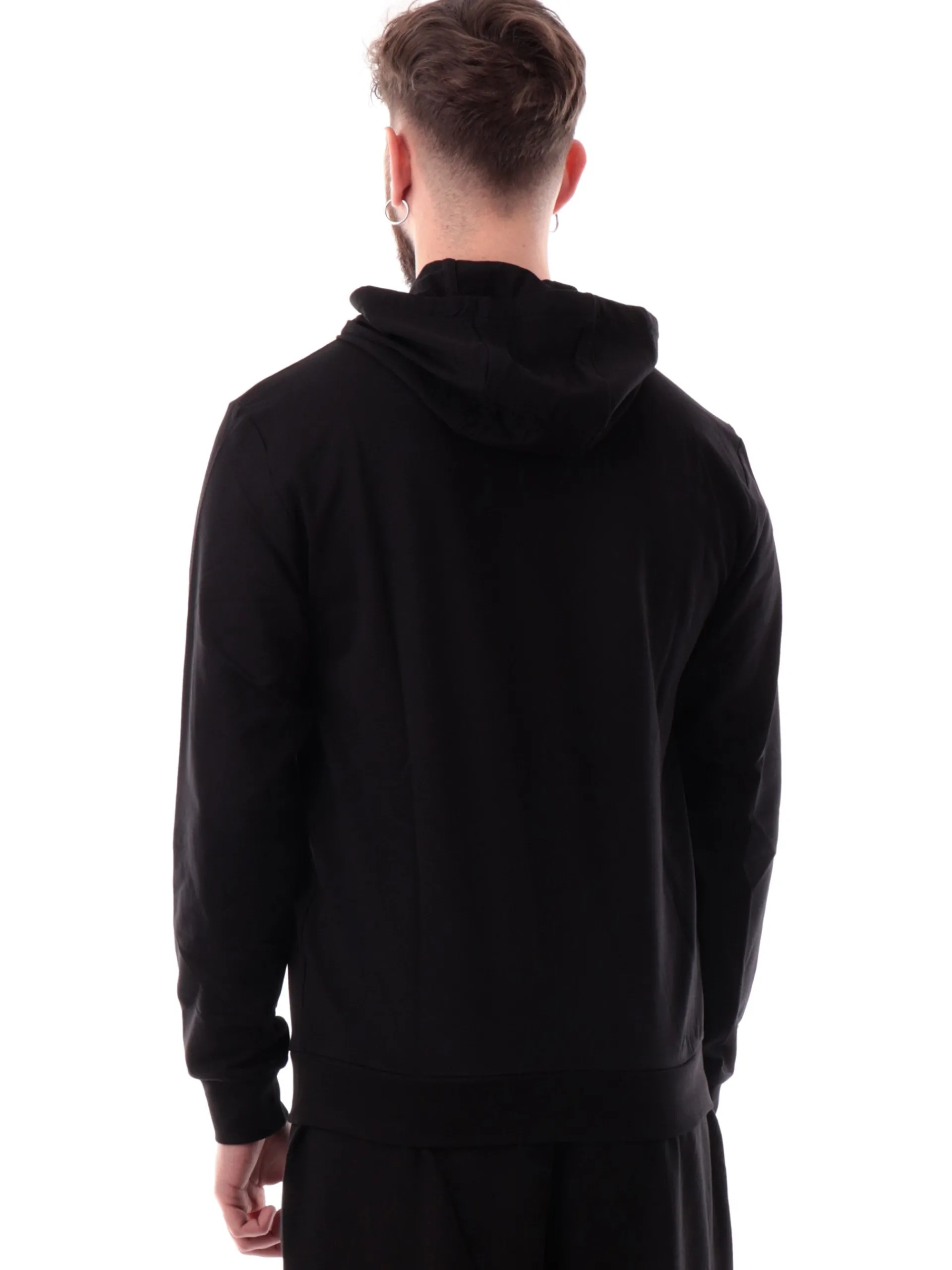 EMPORIO ARMANI 7 Felpe*Felpa EA7 nera da uomo con cappuccio e logo bianco sulla manica 7M000569AF13512