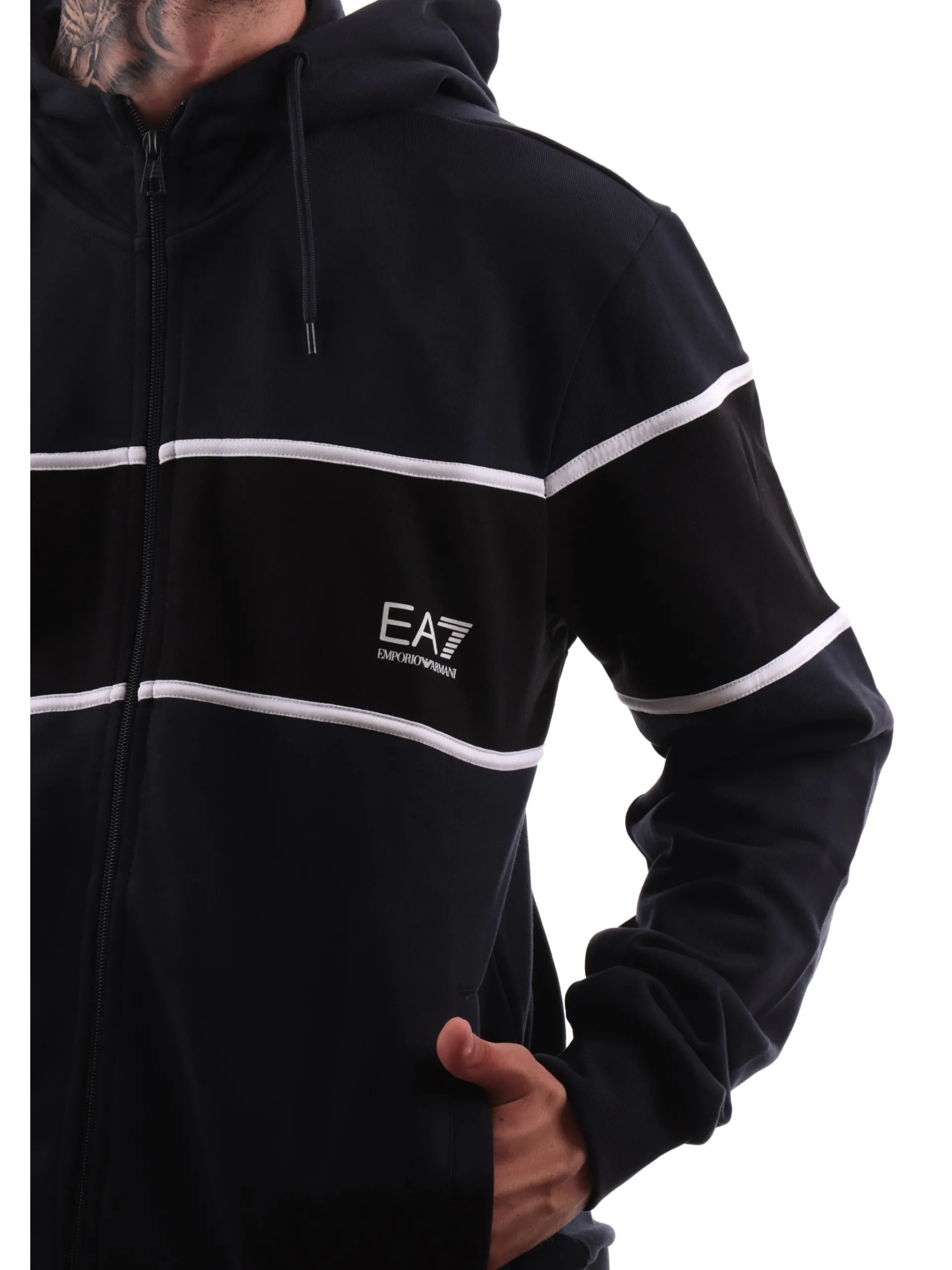 EMPORIO ARMANI 7 Felpe*Felpa Emporio Armani blu da uomo con cappuccio e zip 6DPM81PJTKZ