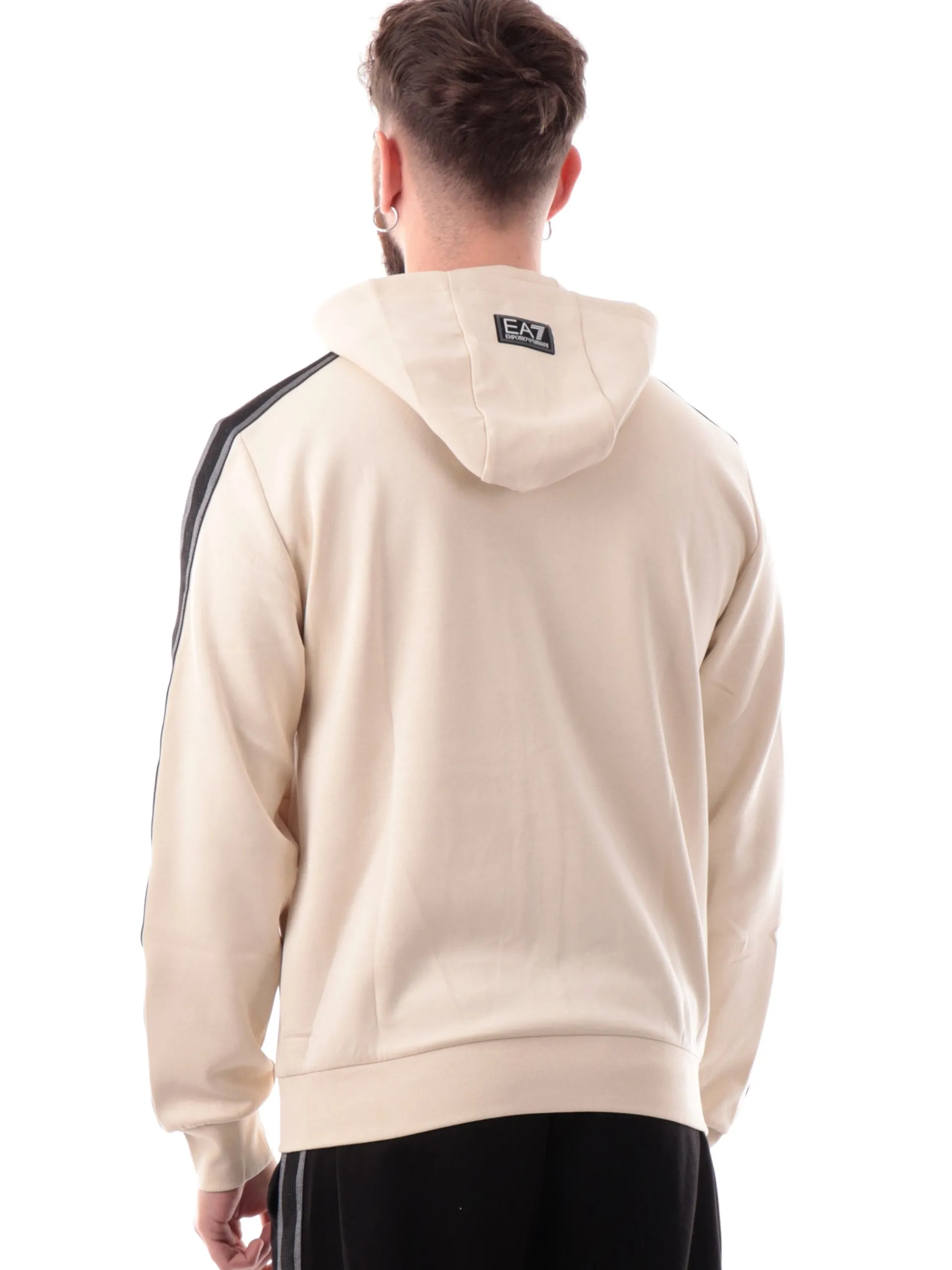 EMPORIO ARMANI 7 Felpe*Felpa Emporio Armani EA7 beige da uomo bande logate con cappuccio 7M000142AF126