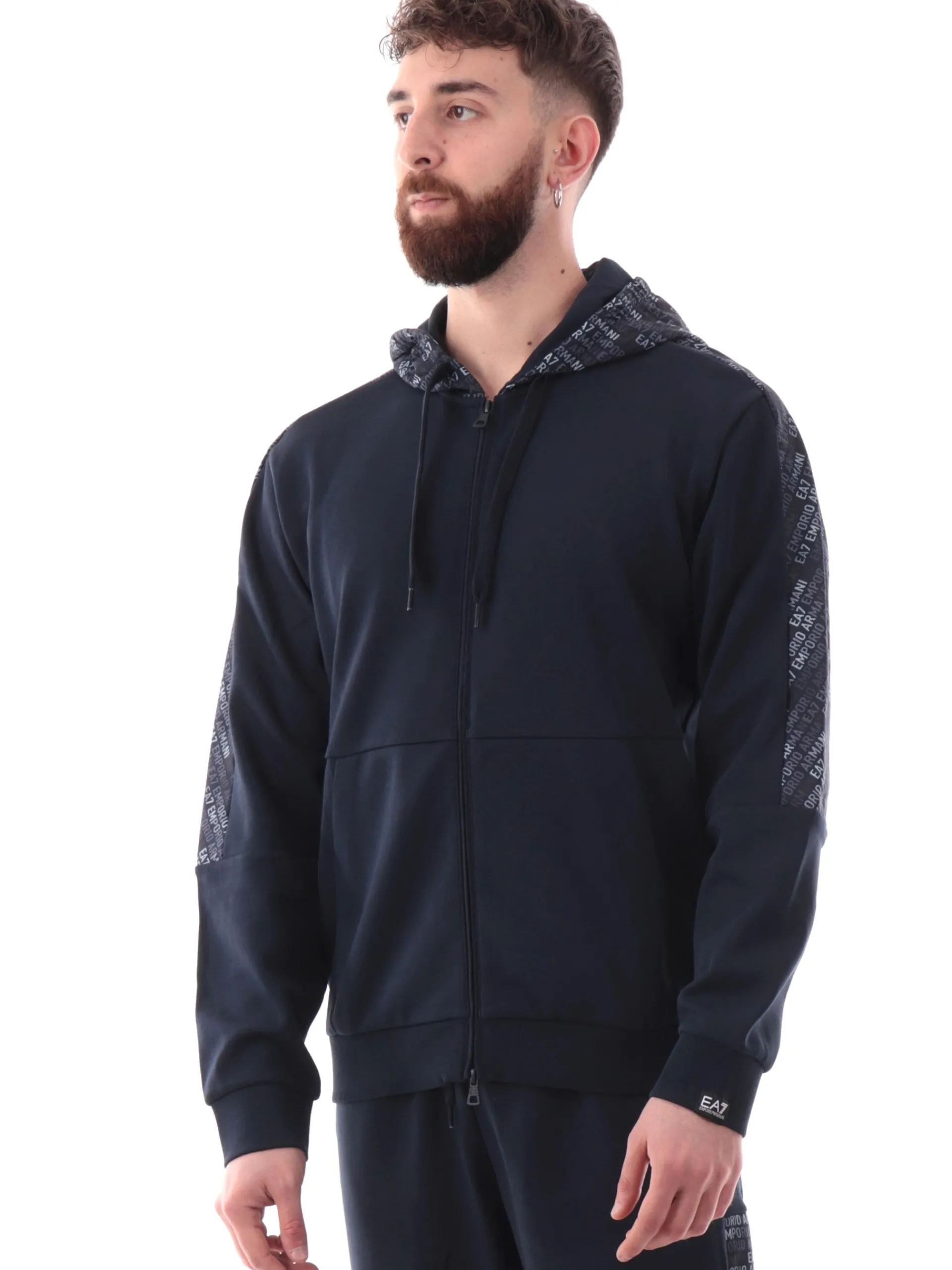 EMPORIO ARMANI 7 Felpe*Felpa Emporio Armani EA7 blu da uomo bande logate 7M000209AF12660