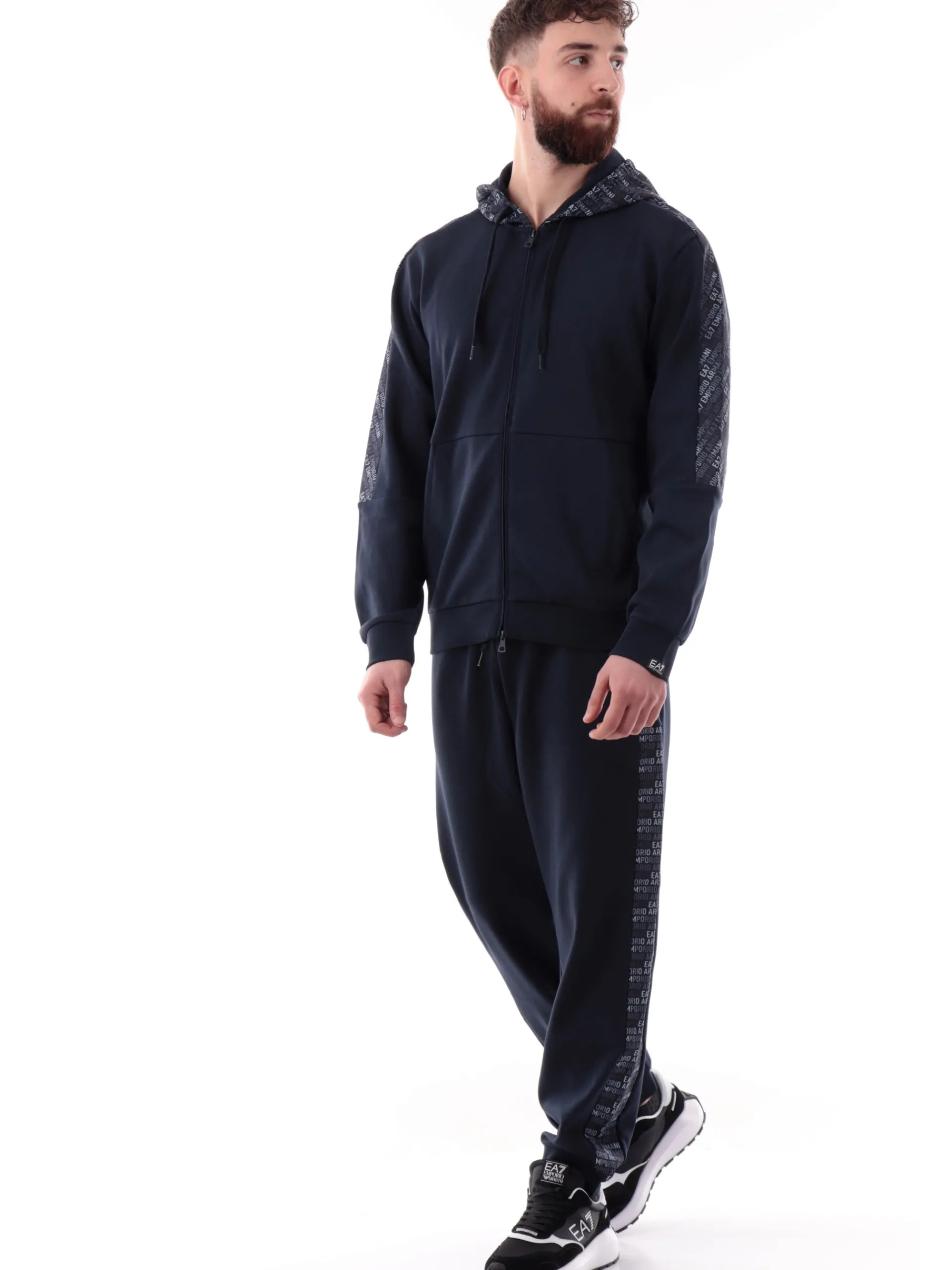EMPORIO ARMANI 7 Felpe*Felpa Emporio Armani EA7 blu da uomo bande logate 7M000209AF12660