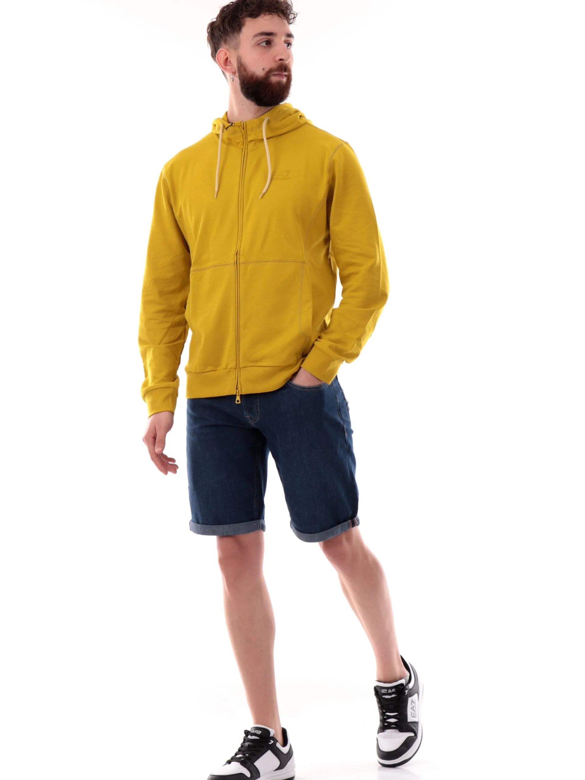 EMPORIO ARMANI 7 Felpe*Felpa Emporio Armani EA7 gialla da uomo full zip con cappuccio 7M000231AF13512