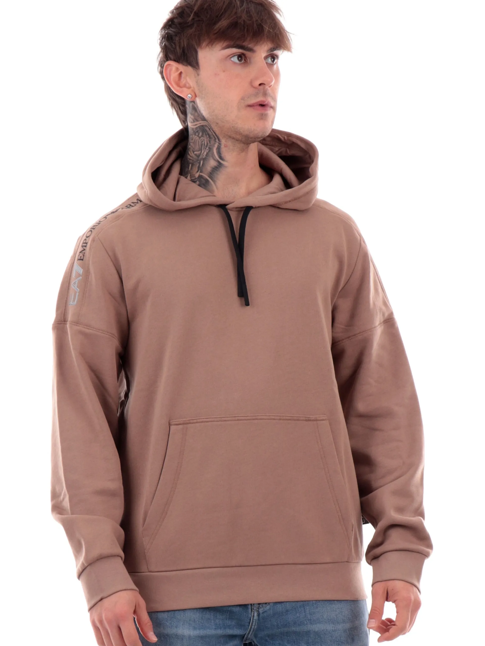EMPORIO ARMANI 7 Felpe*Felpa Emporio Armani EA7 marrone da uomo con cappuccio 6DPM18PJVTZ