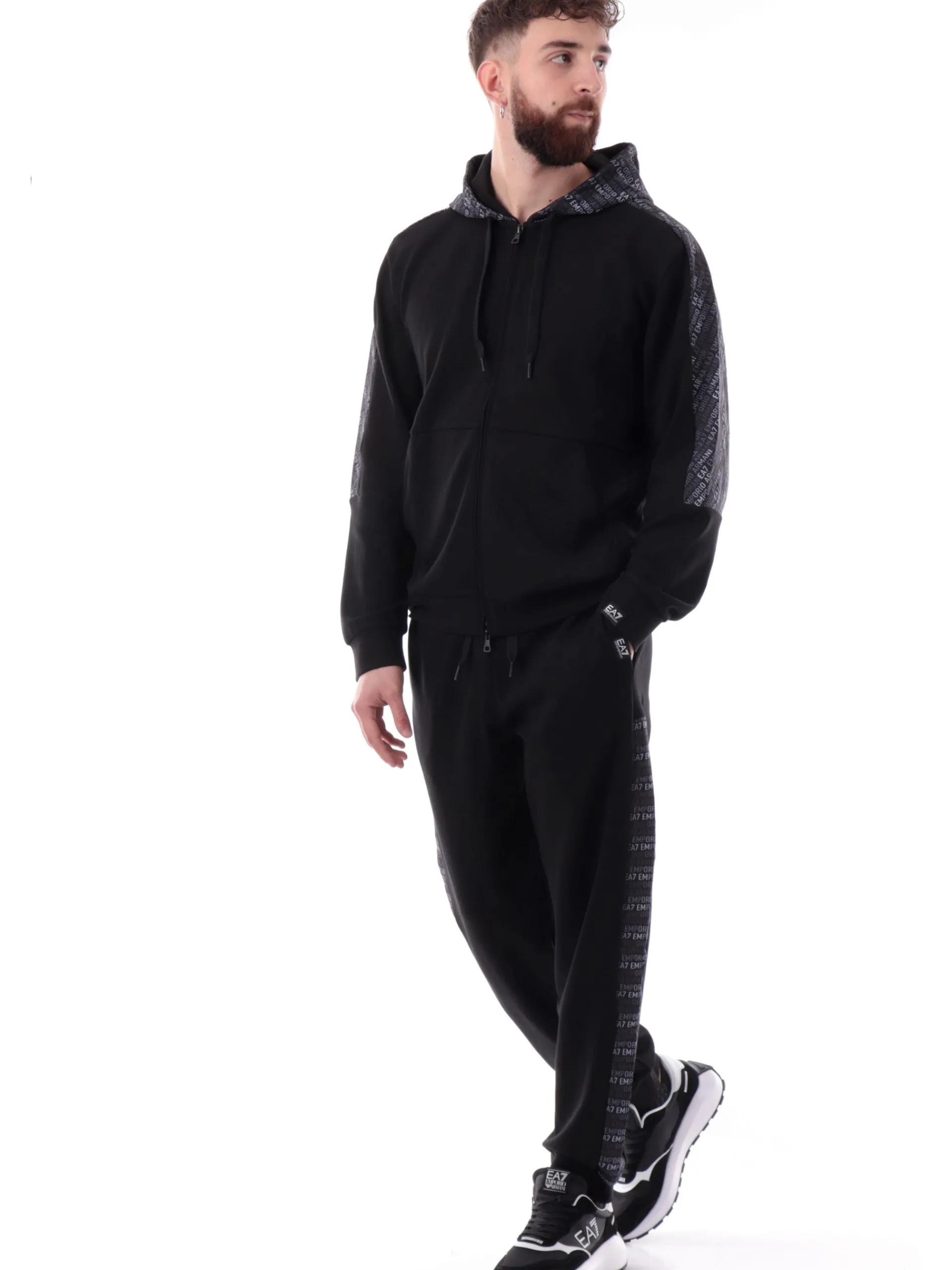 EMPORIO ARMANI 7 Felpe*Felpa Emporio Armani EA7 nera da uomo bande logate 7M000209AF12660