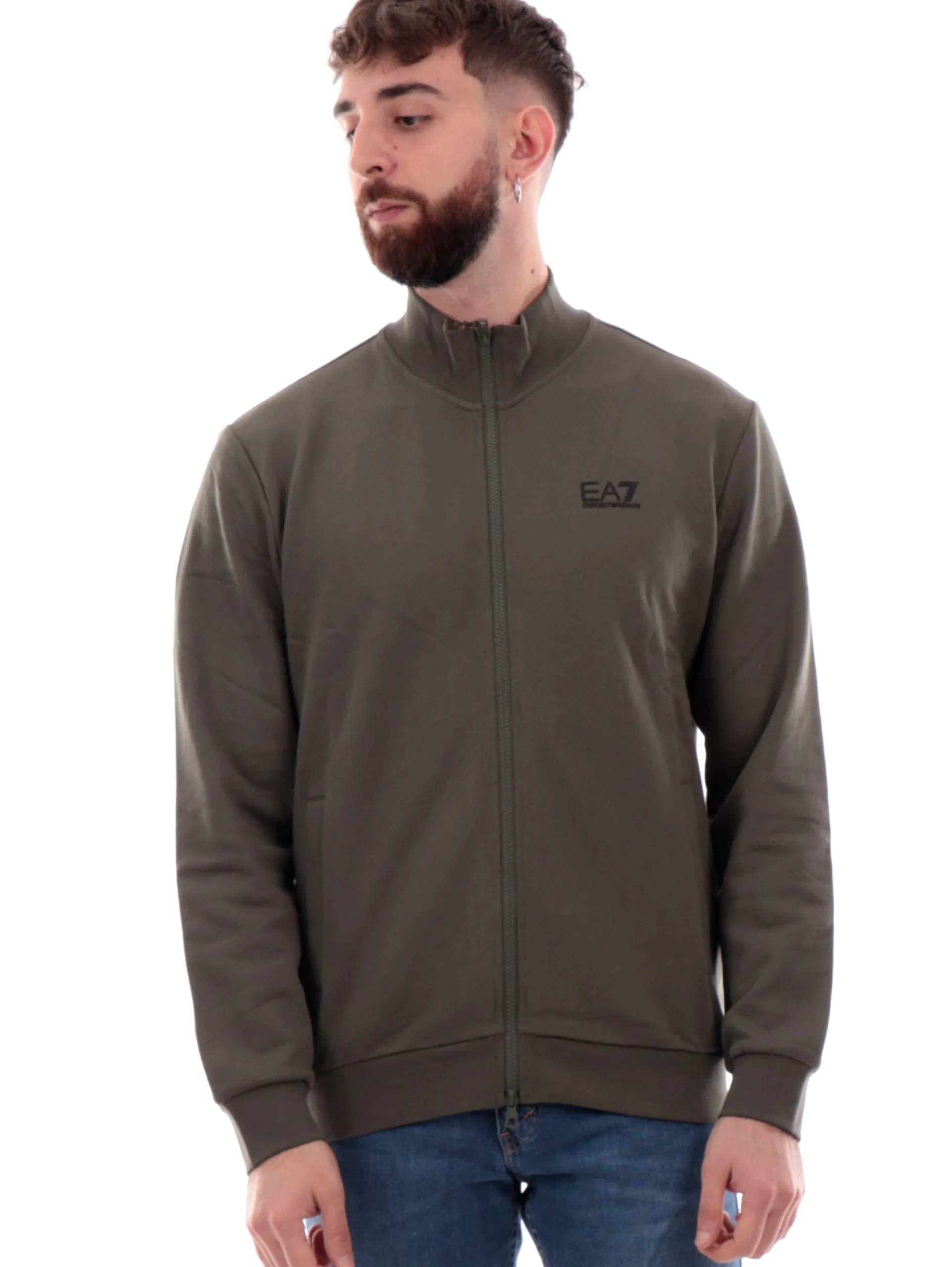 EMPORIO ARMANI 7 Felpe*Felpa Emporio Armani EA7 verde da uomo full zip 8NPM36PJVTZ