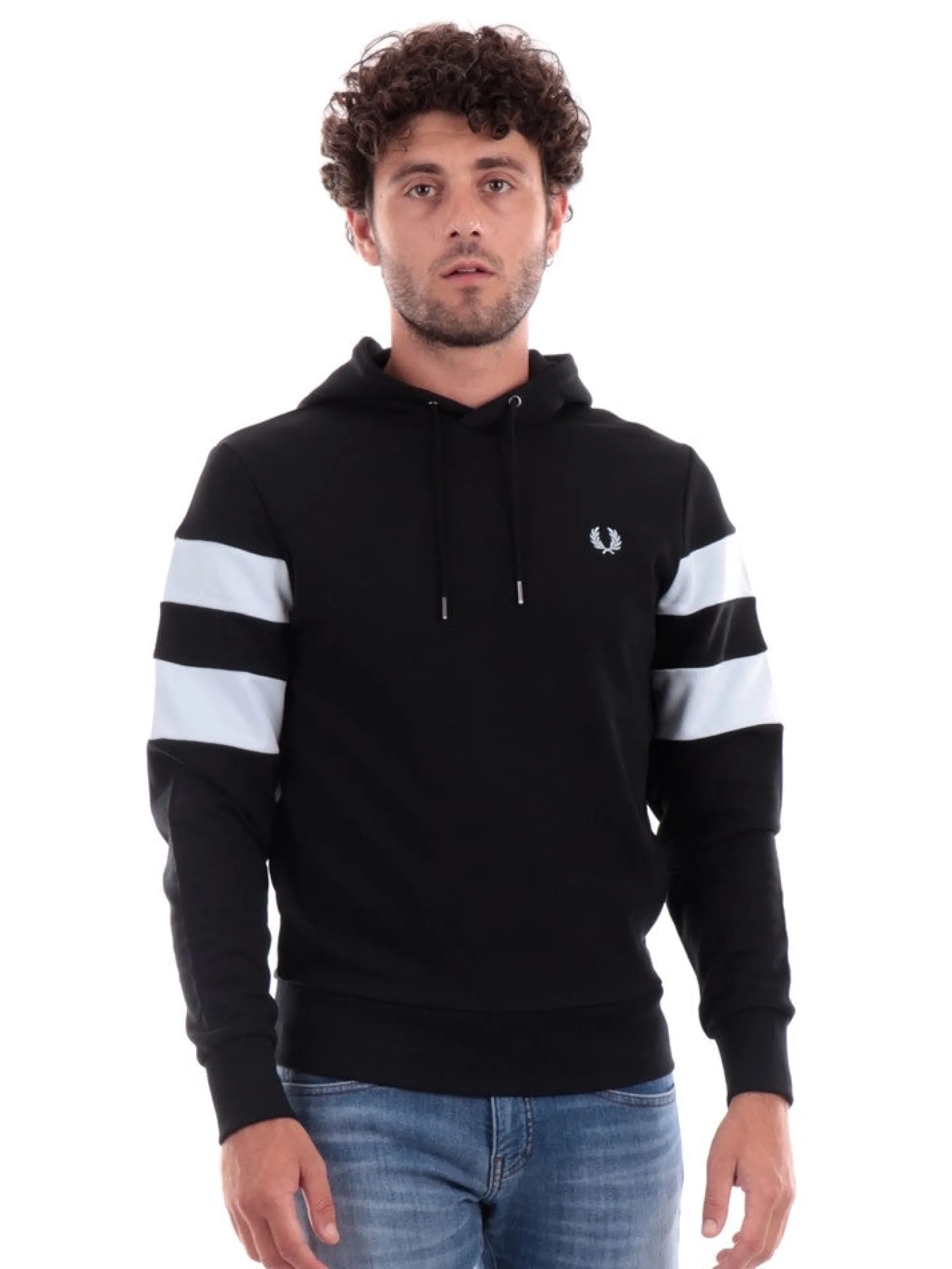 FRED PERRY Felpe*Felpa nera da uomo Tipped Sleeve M5534