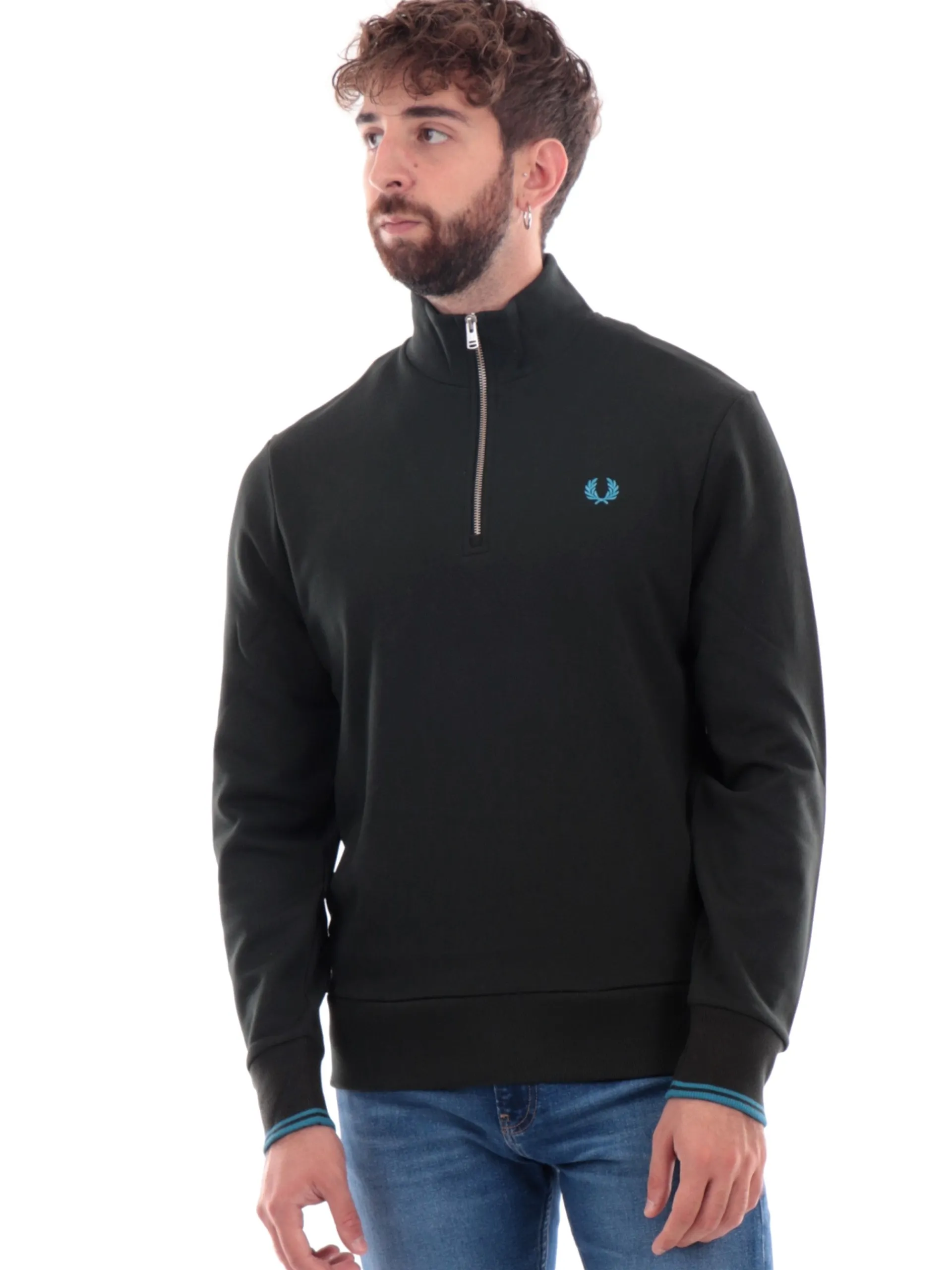FRED PERRY Felpe*Felpa verde da uomo mezza zip M3574
