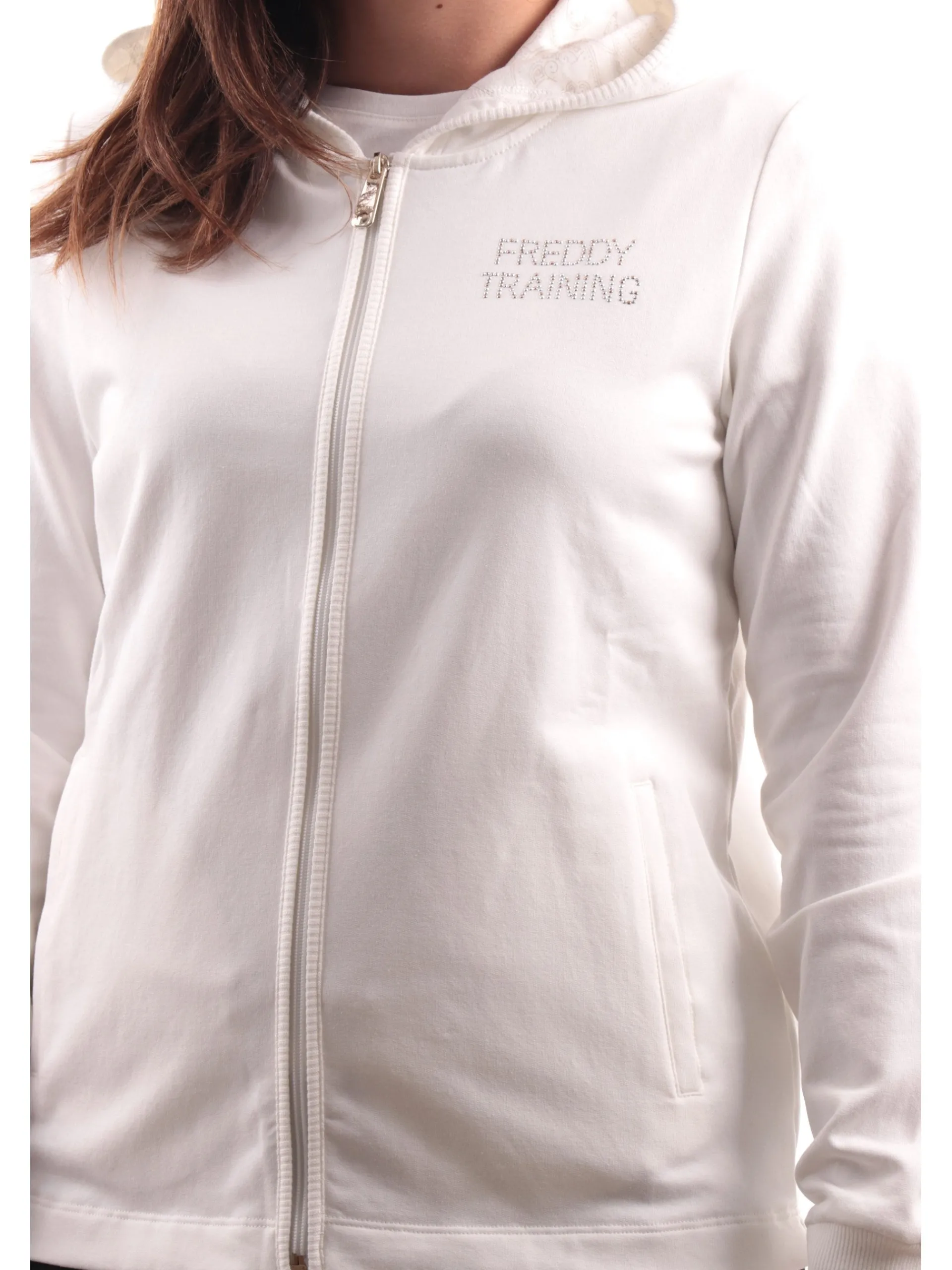 FREDDY Felpe*Felpa bianca da donna full zip con cappuccio F4WTRS3