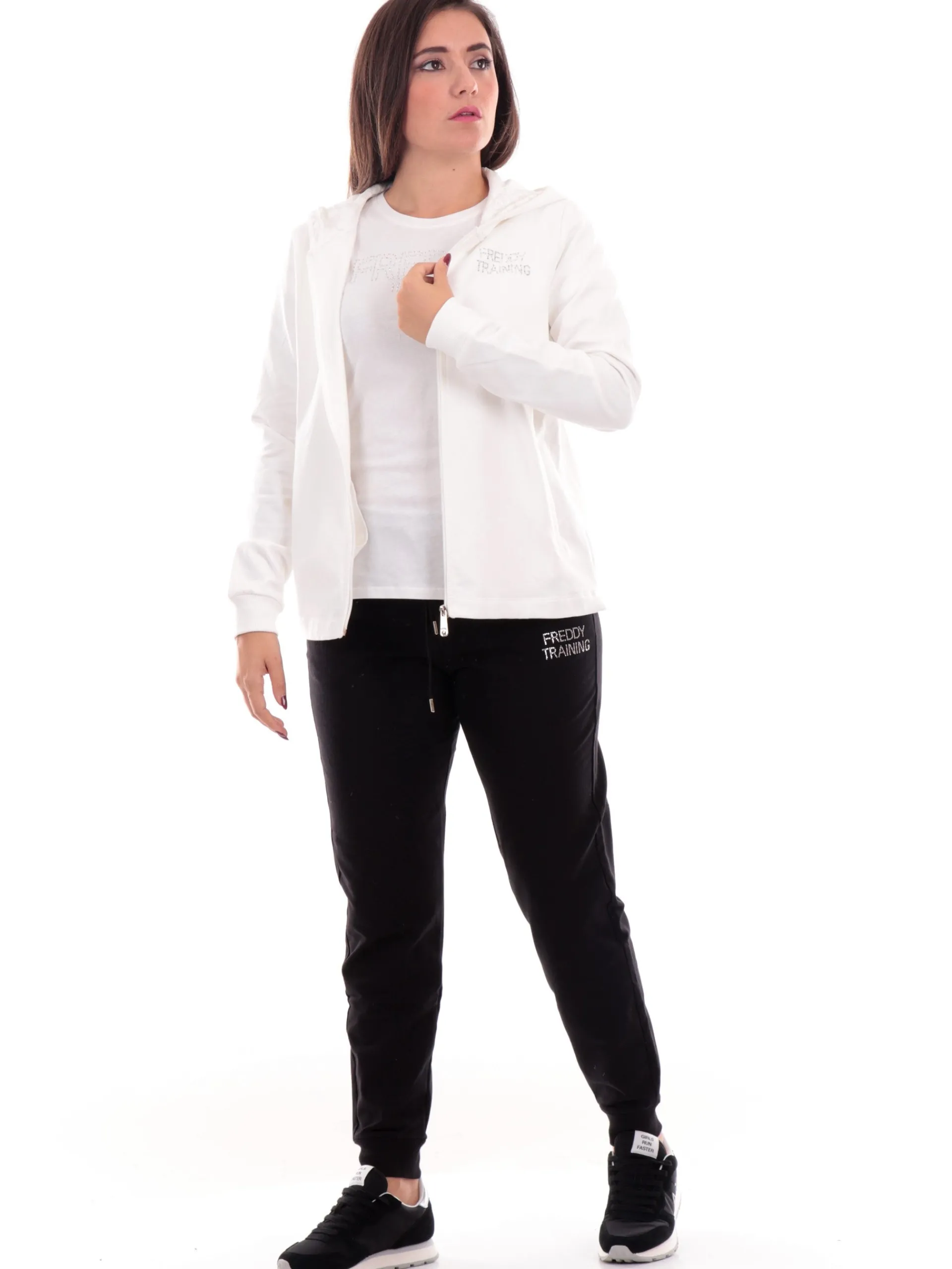 FREDDY Felpe*Felpa bianca da donna full zip con cappuccio F4WTRS3