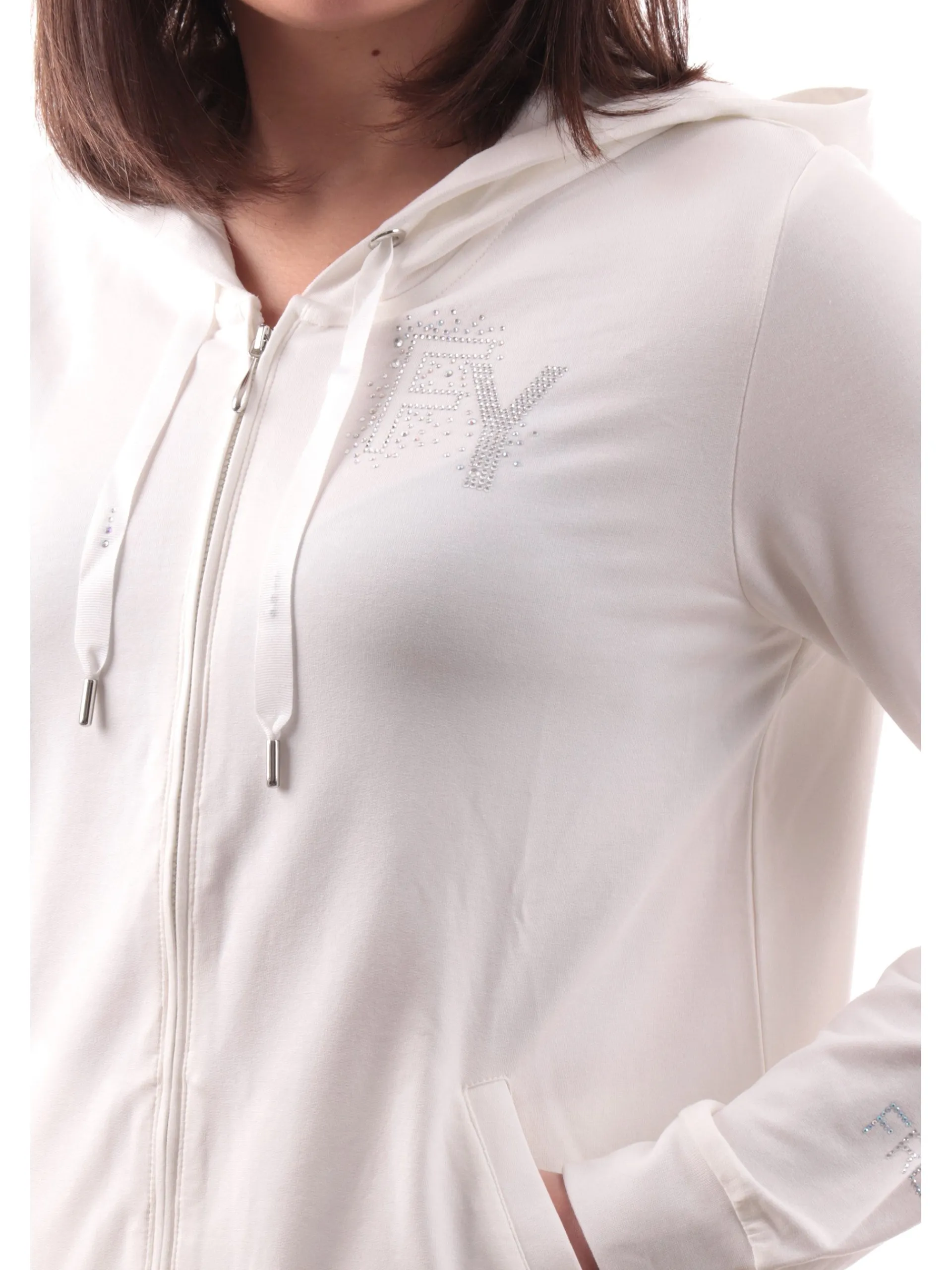 FREDDY Felpe*Felpa bianca da donna con cappuccio e logo con strass S25WCXS1