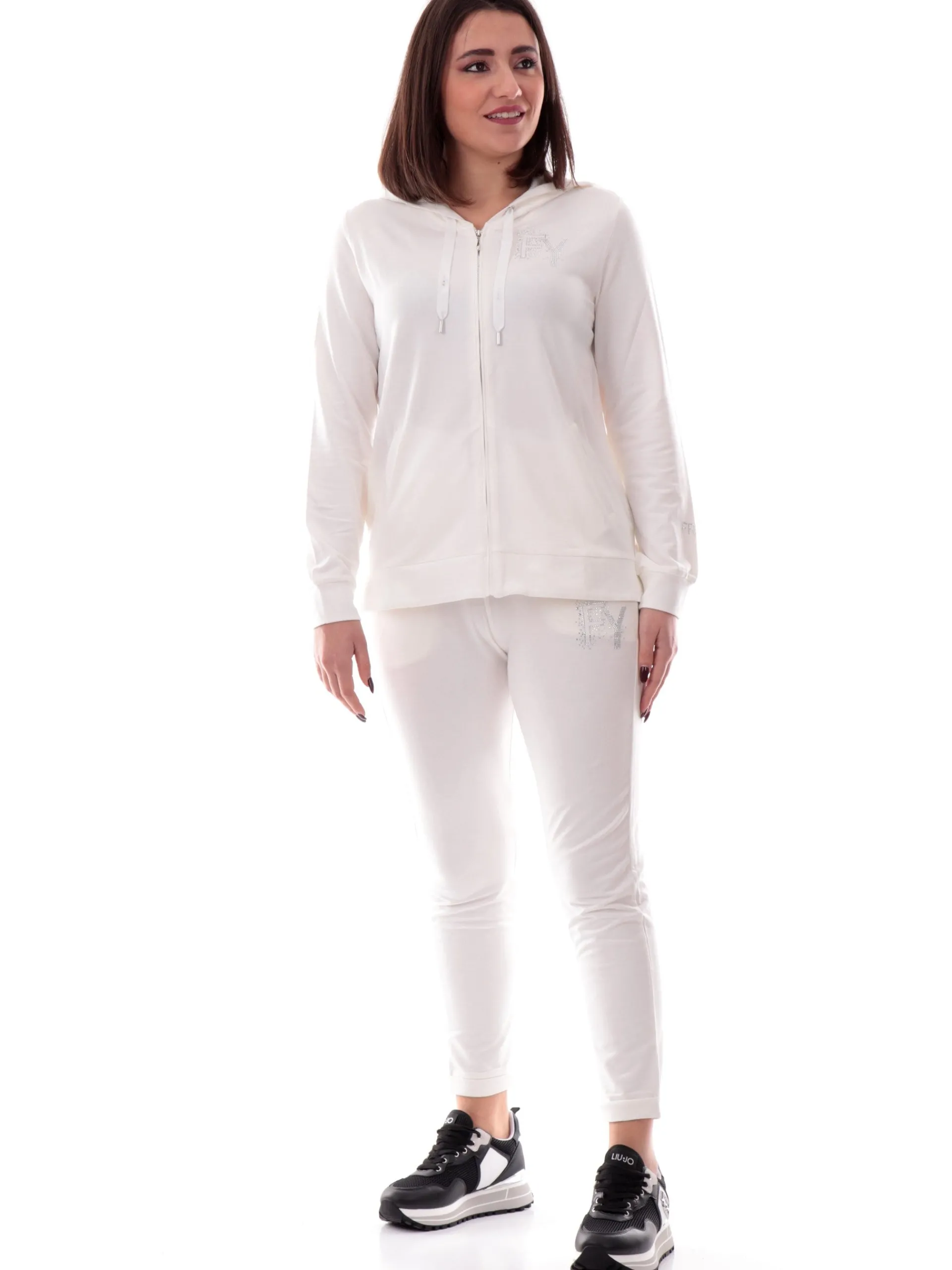 FREDDY Felpe*Felpa bianca da donna con cappuccio e logo con strass S25WCXS1