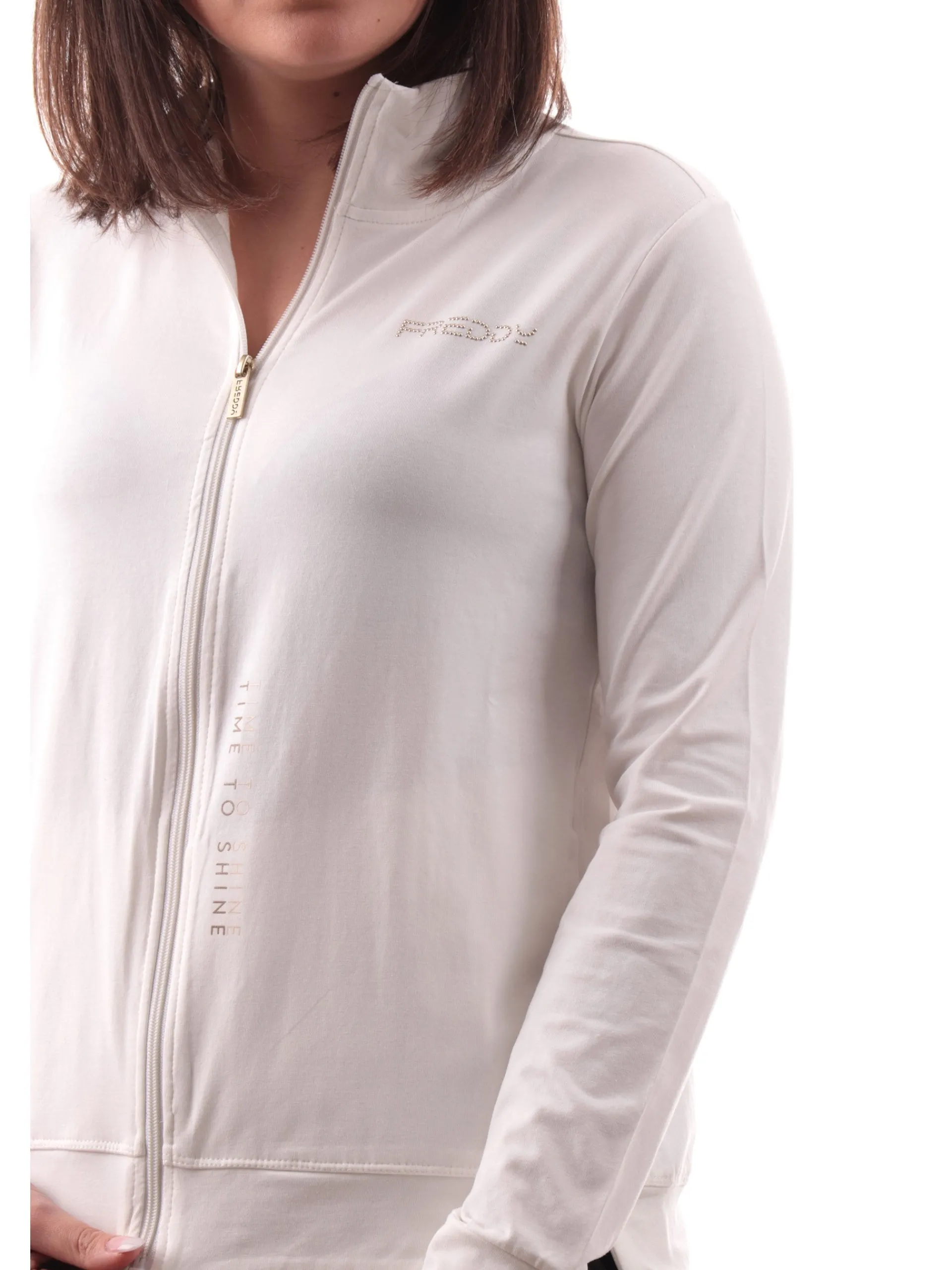 FREDDY Felpe*Felpa bianca full zip collo alto da donna logo strass S25WCRS2