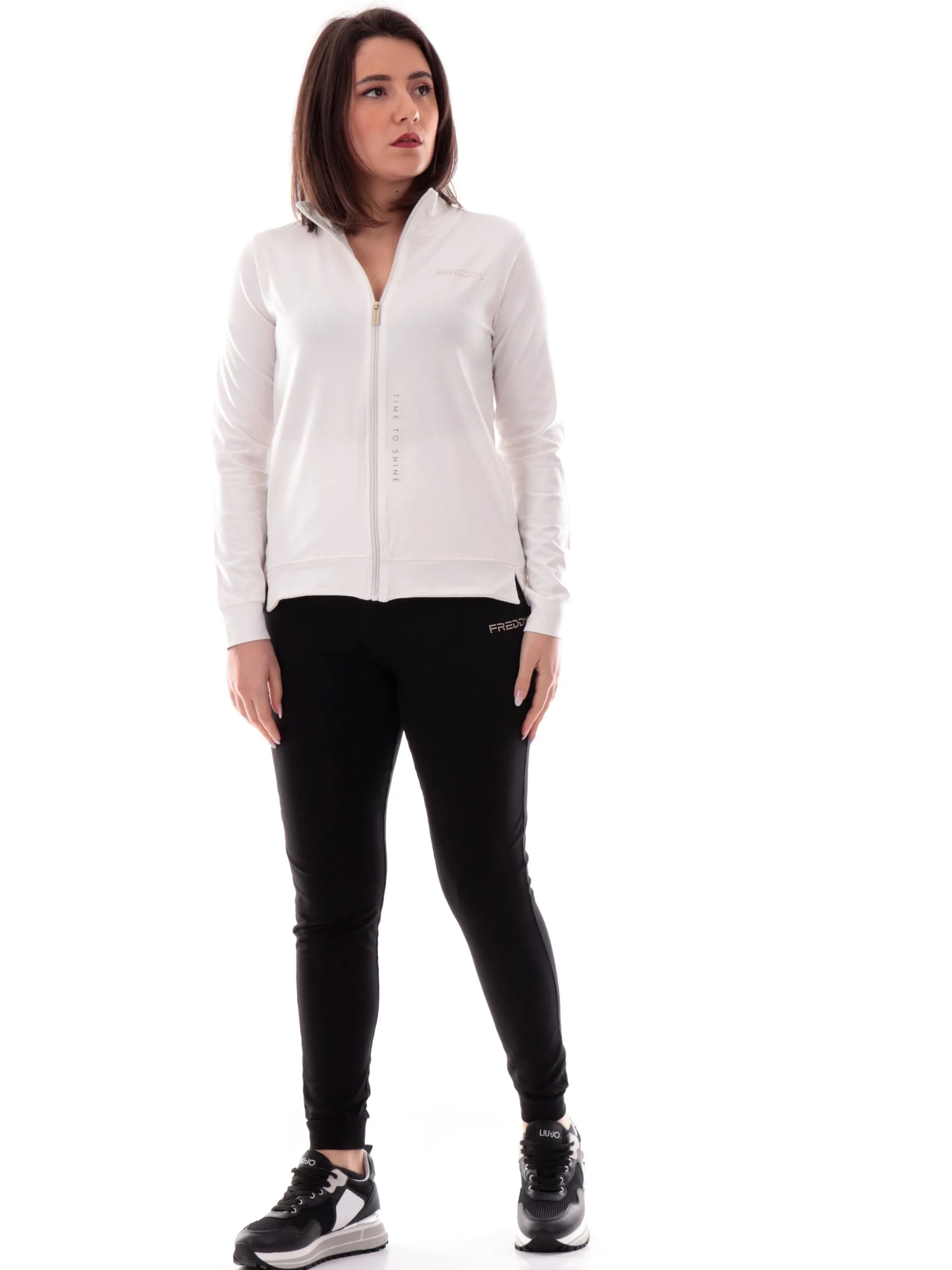 FREDDY Felpe*Felpa bianca full zip collo alto da donna logo strass S25WCRS2