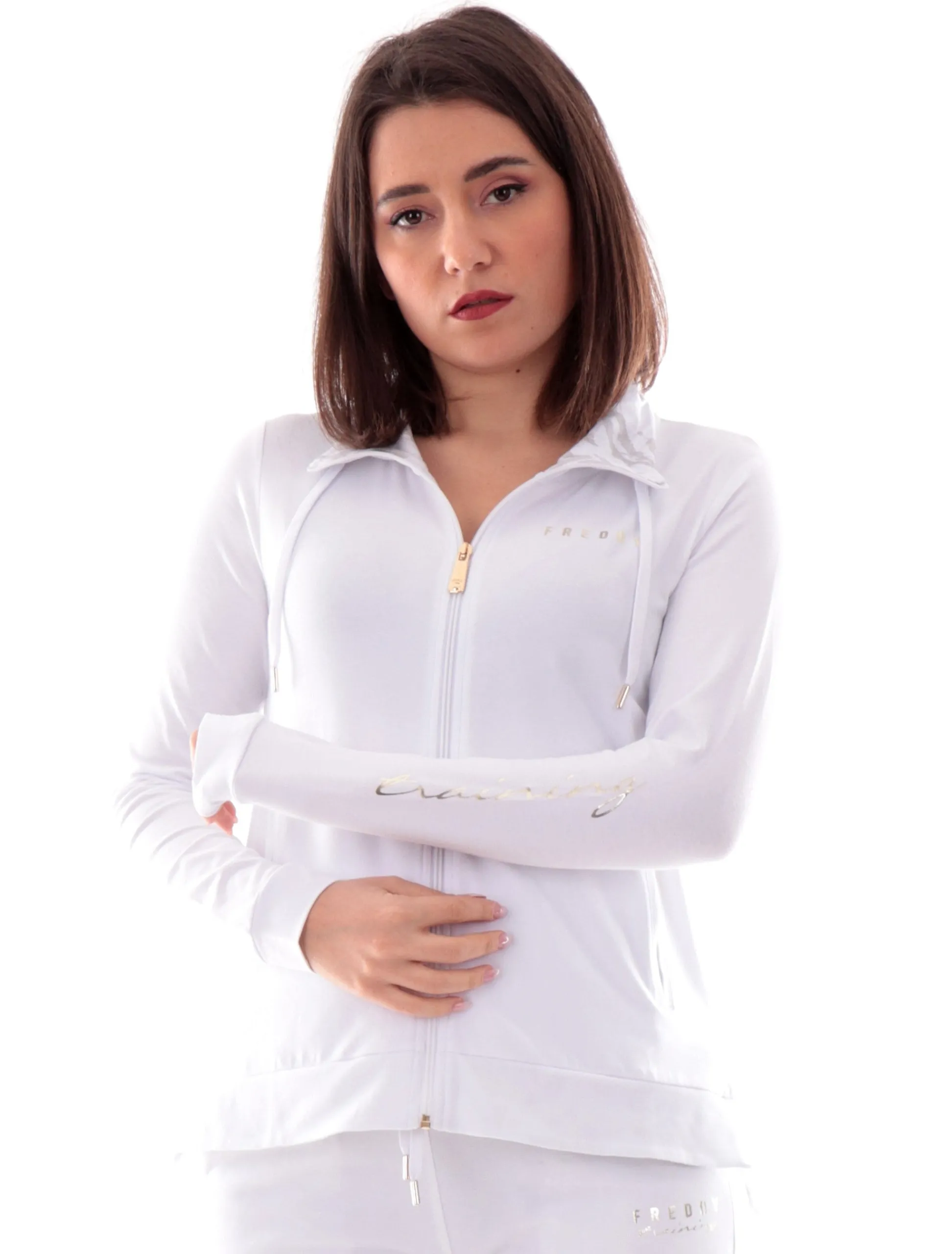 FREDDY Felpe*Felpa bianca inserti interni animalier da donna full zip S25WTRS3