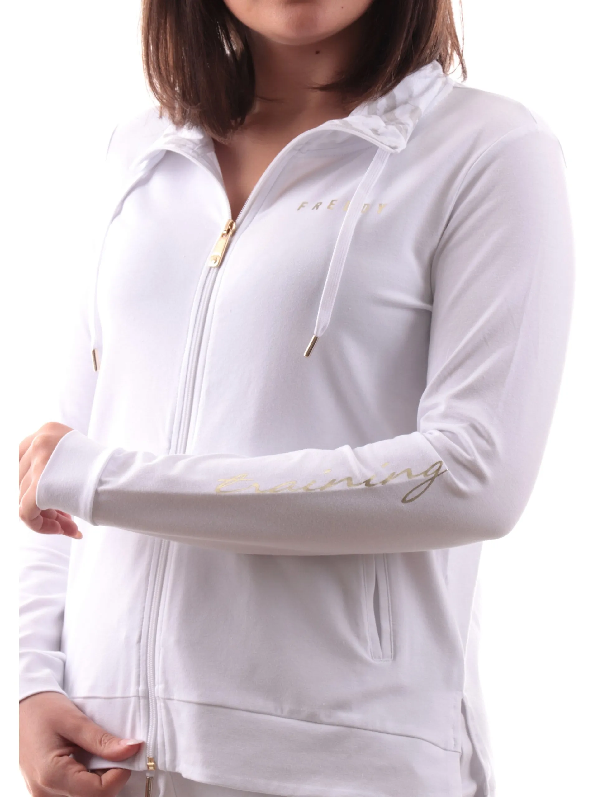 FREDDY Felpe*Felpa bianca inserti interni animalier da donna full zip S25WTRS3