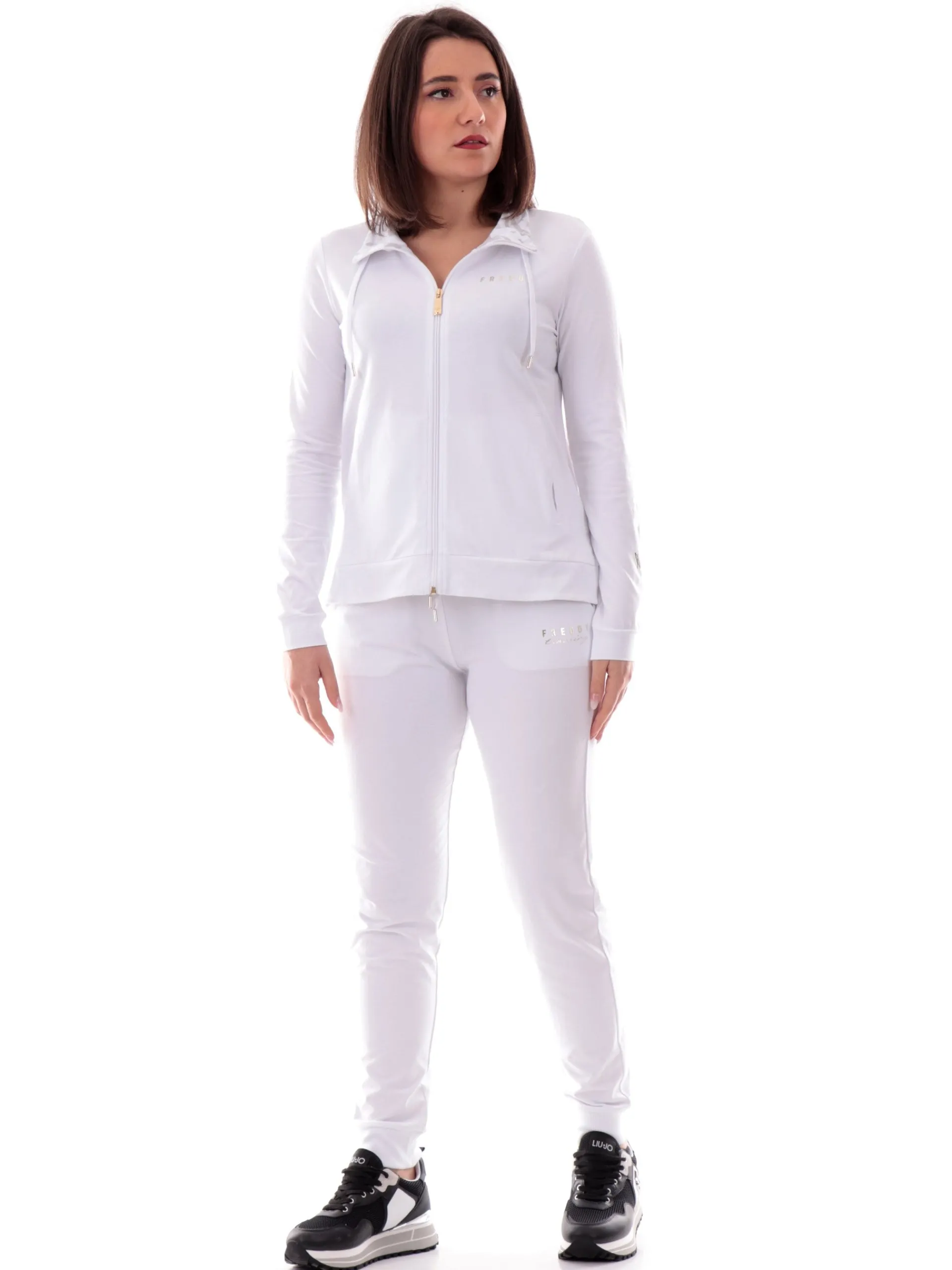 FREDDY Felpe*Felpa bianca inserti interni animalier da donna full zip S25WTRS3