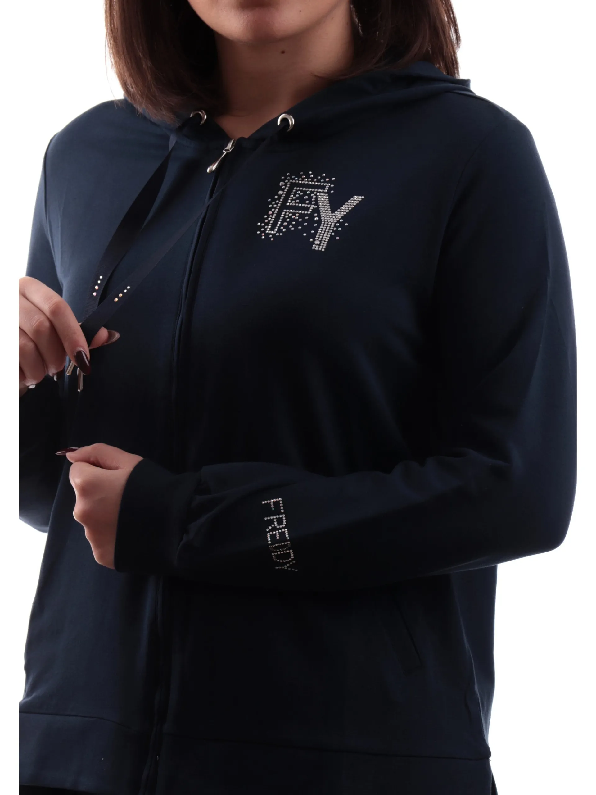 FREDDY Felpe*Felpa blu da donna con cappuccio e logo con strass S25WCXS1