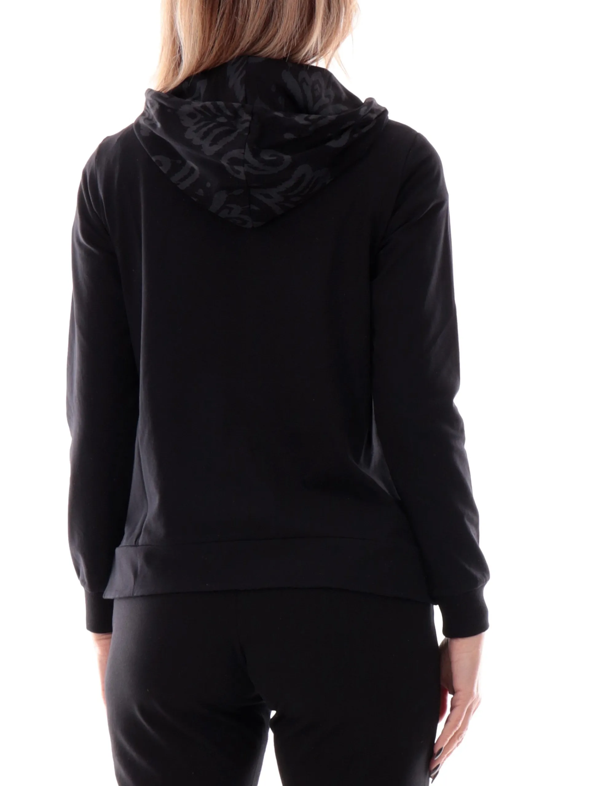 FREDDY Felpe*Felpa cappuccio animalier nera da donna logo oro S25WTRS2