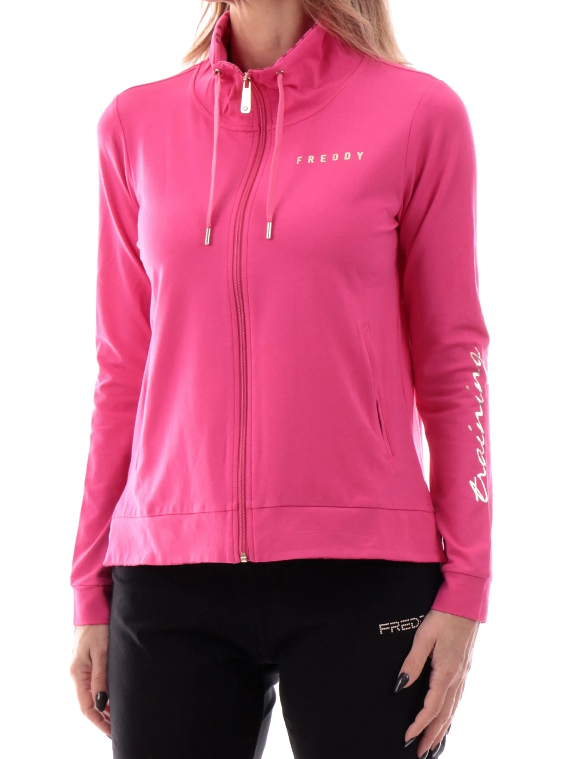 FREDDY Felpe*Felpa fucsia inserti interni animalier da donna full zip S25WTRS3