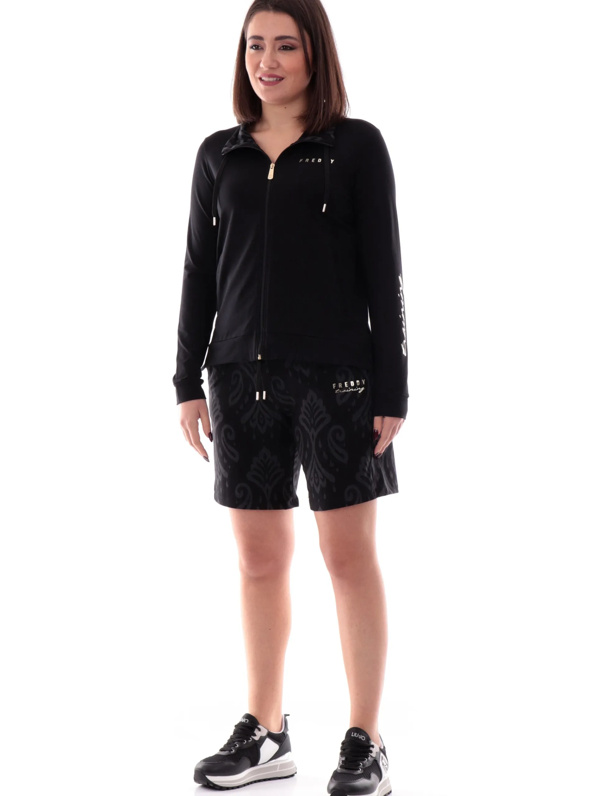 FREDDY Felpe*Felpa nera inserti interni animalier da donna full zip S25WTRS3