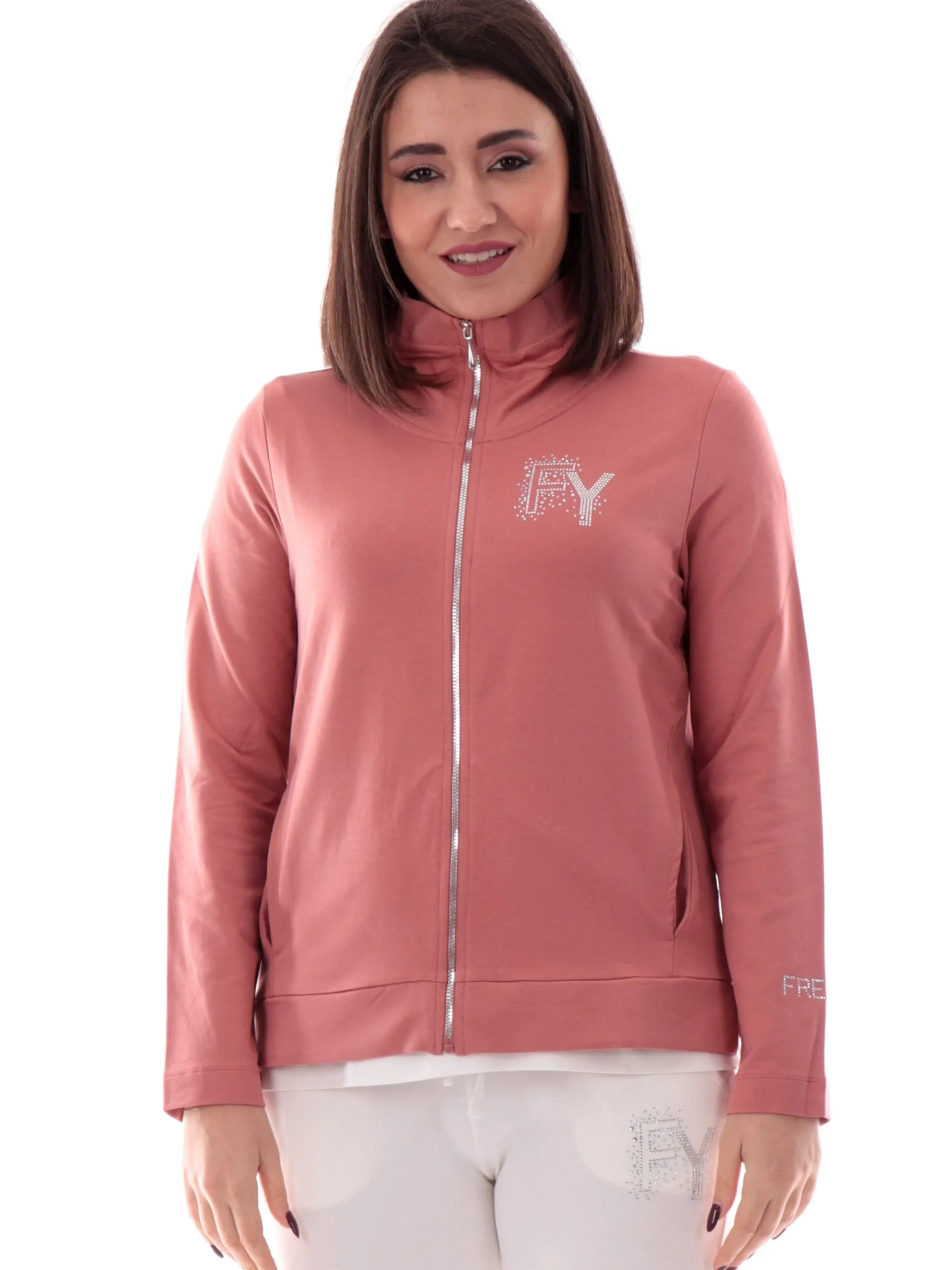 FREDDY Felpe*Felpa rosa da donna full zip logo con strass S25WCXS3