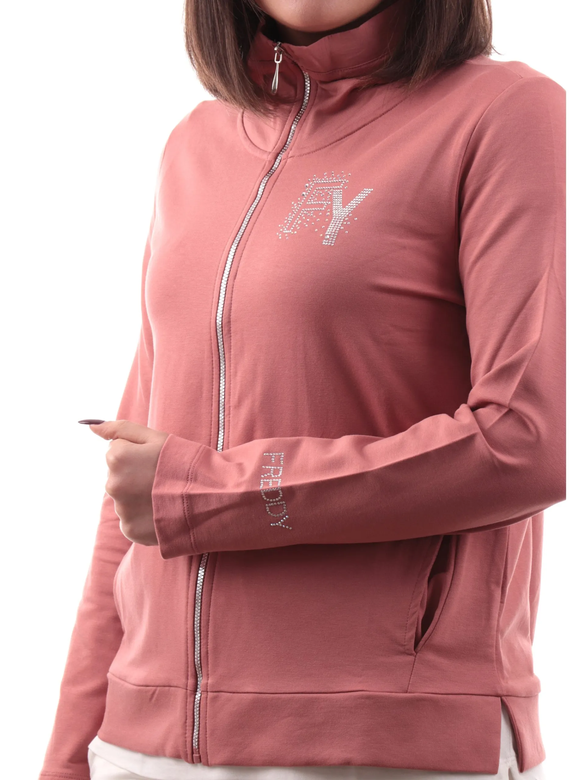 FREDDY Felpe*Felpa rosa da donna full zip logo con strass S25WCXS3
