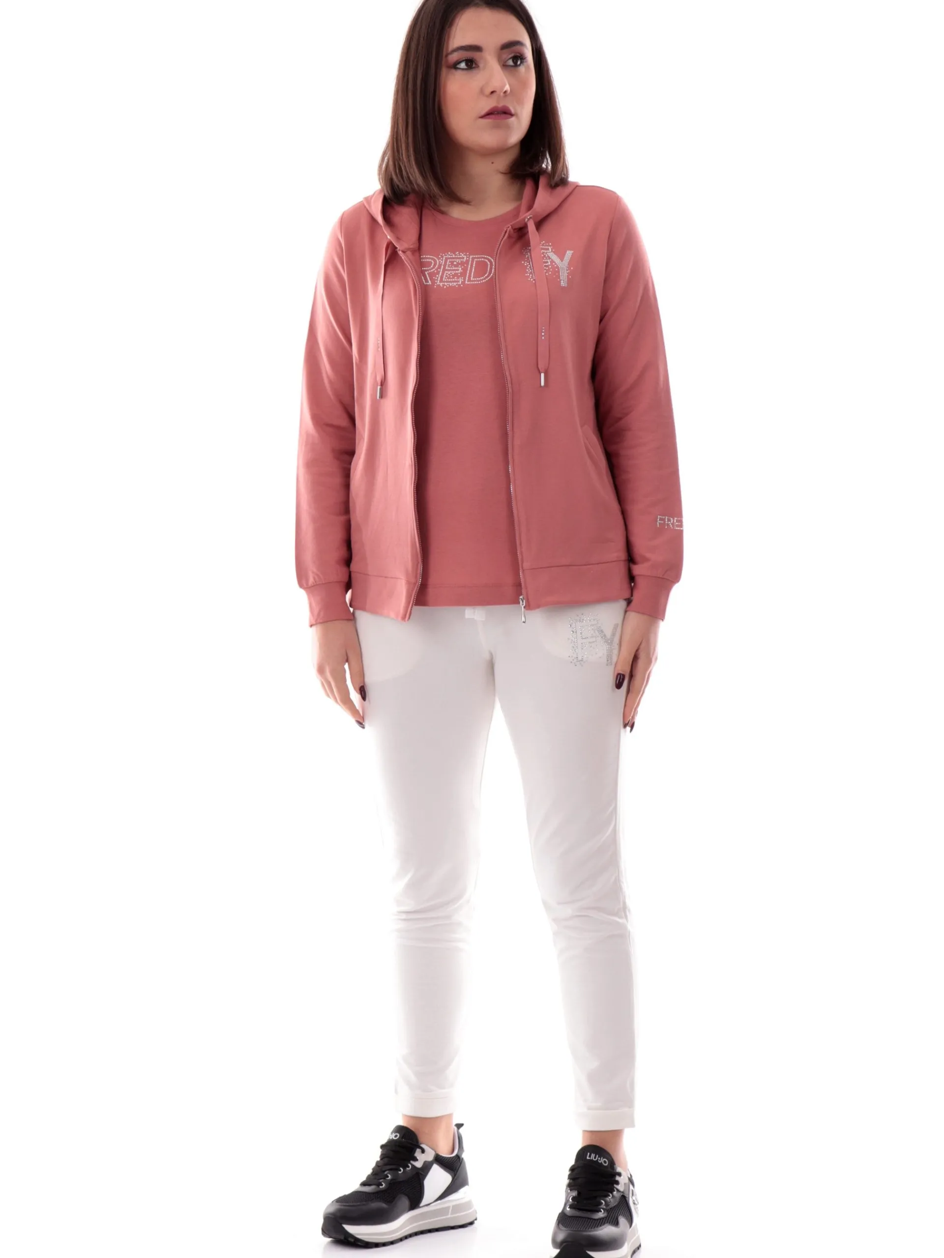FREDDY Felpe*Felpa rosa da donna con cappuccio e logo con strass S25WCXS1