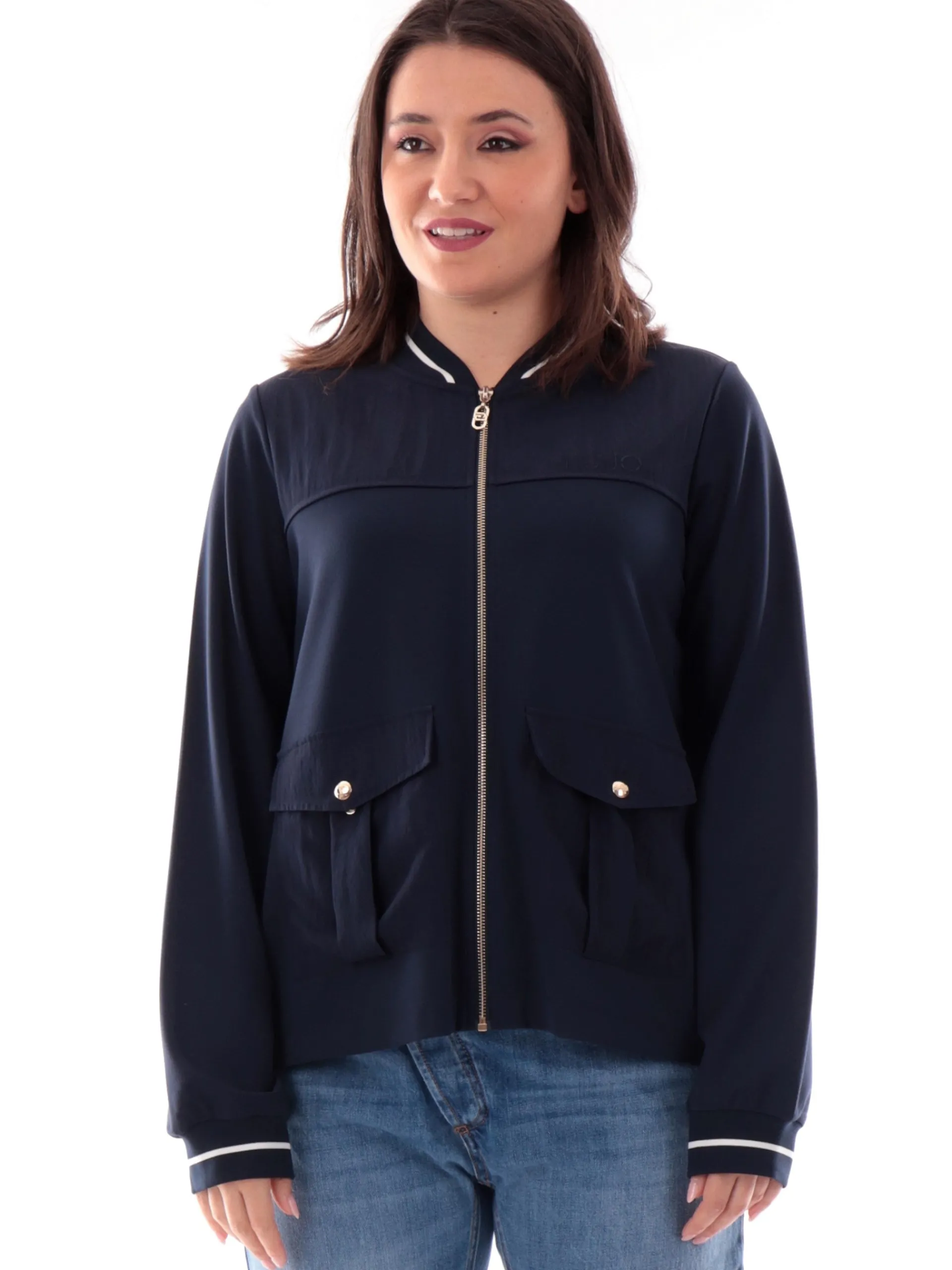 LIU JO SPORT Felpe*Felpa Liu Jo blu da donna full zip logo ricamato TA5119J5942