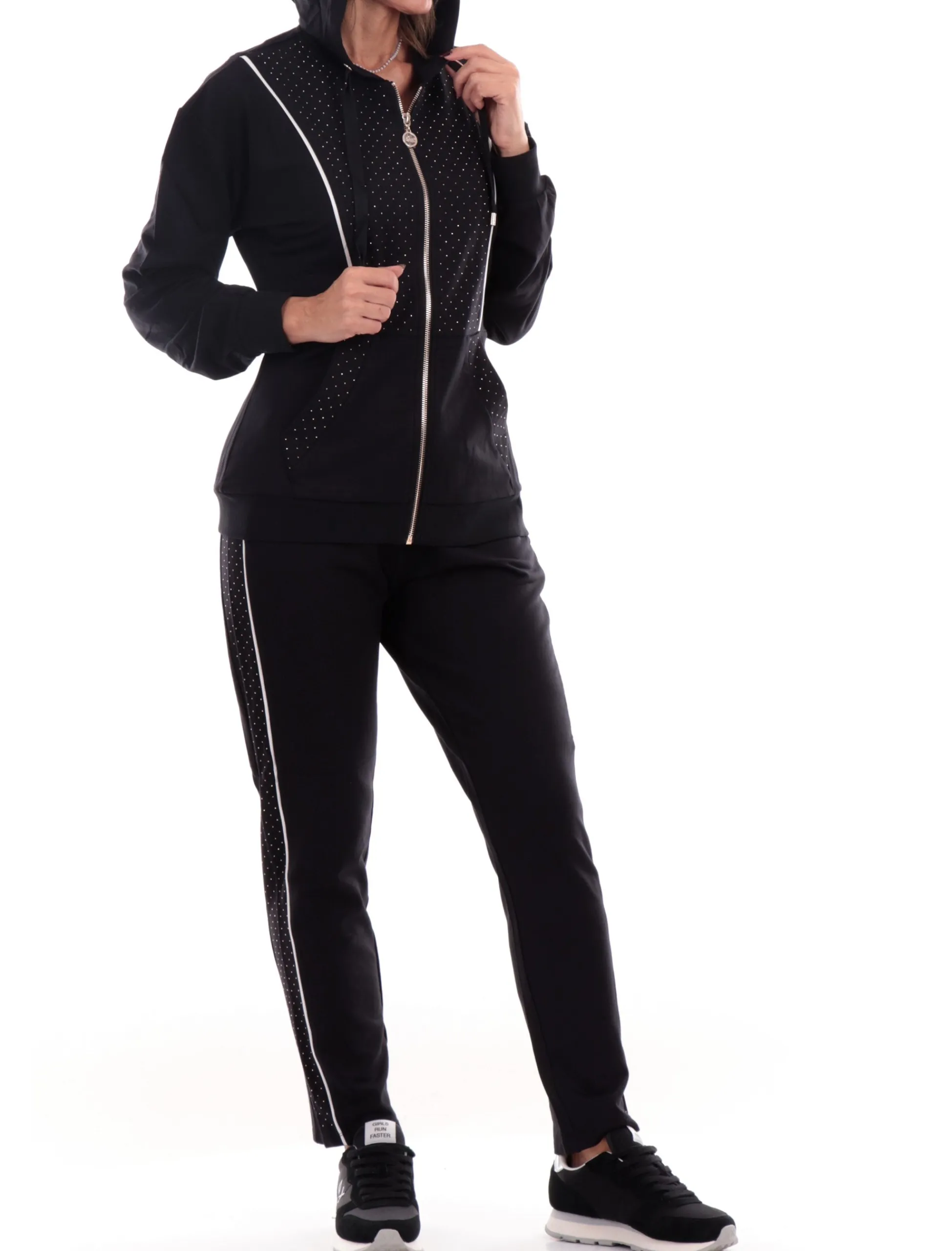 LIU JO SPORT Felpe*Felpa Liu Jo nera da donna full zip con cappuccio e strass TF4188FS576