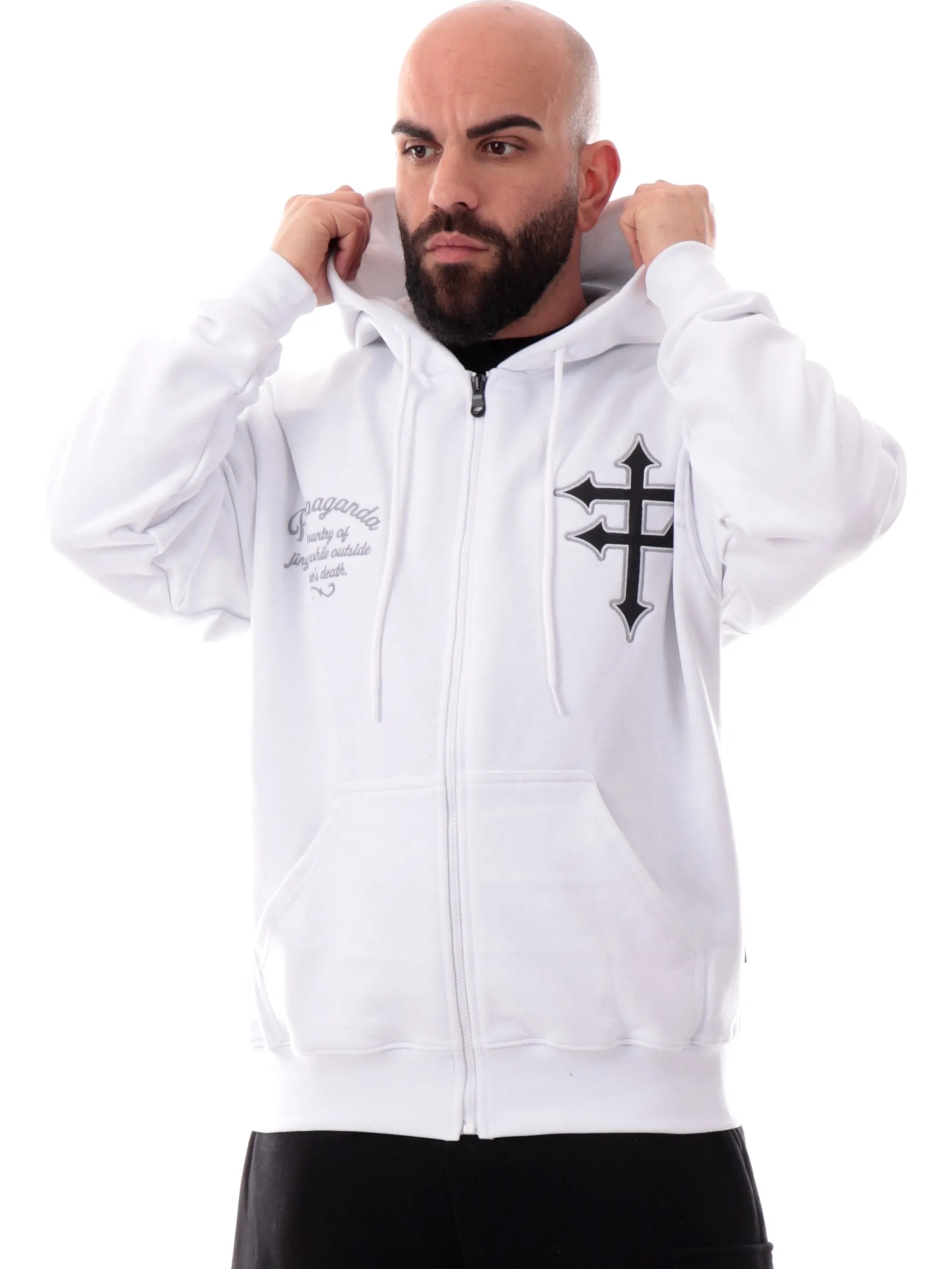 PROPAGANDA Felpe*Felpa bianca Capital full zip con cappuccio 25SSPRFE