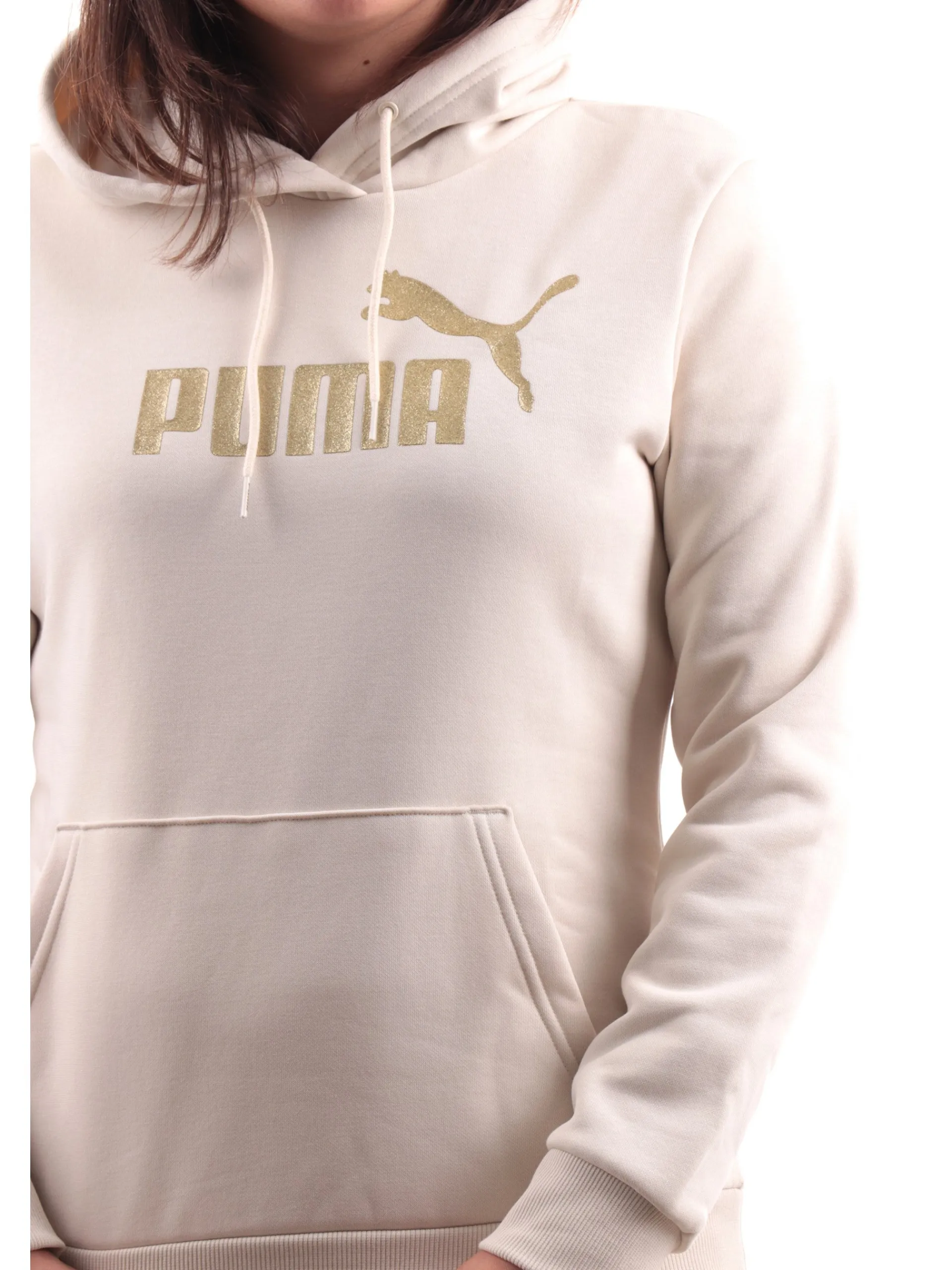PUMA Felpe*Felpa beige da donna logo glitter con cappuccio 684767