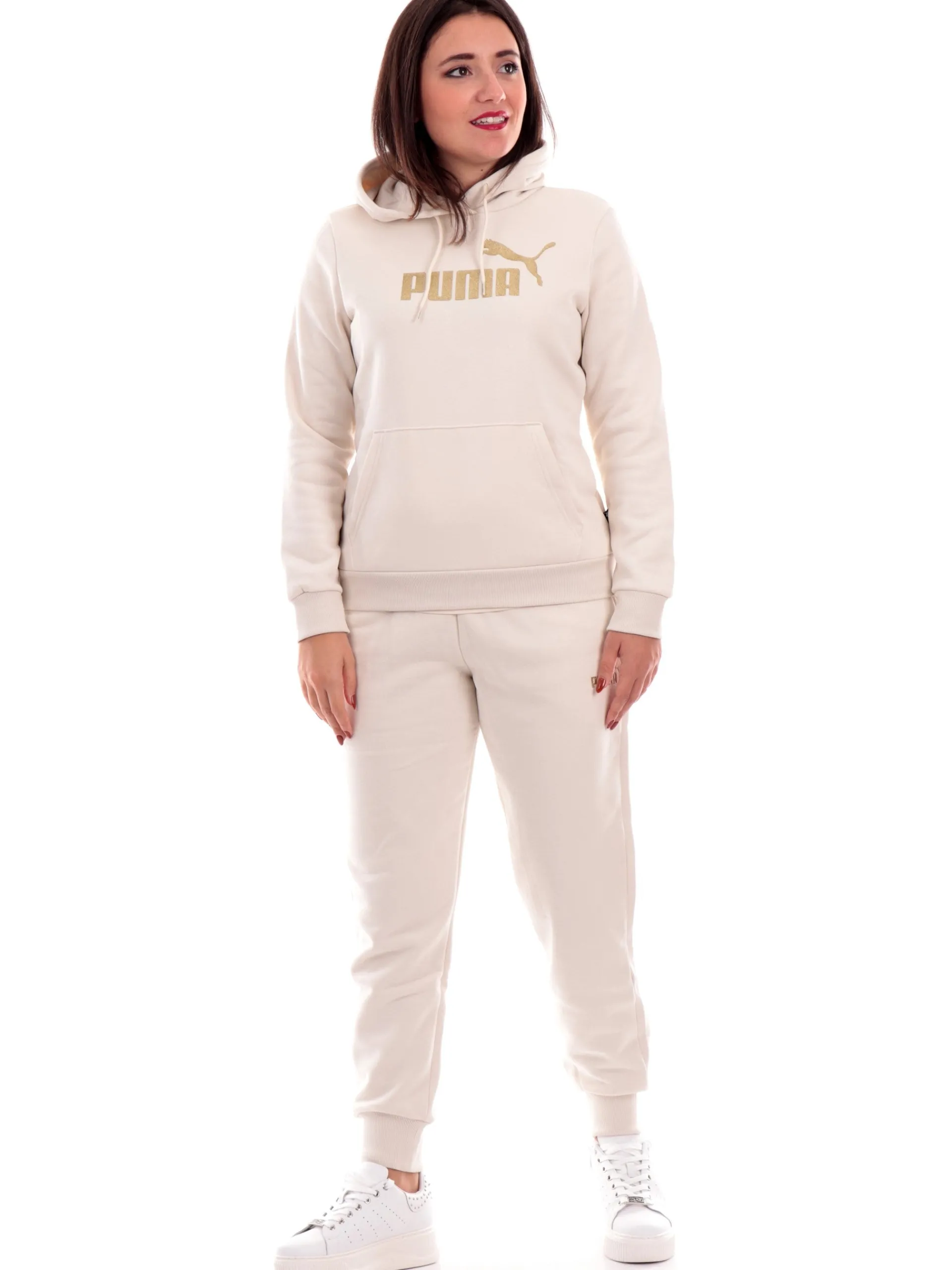 PUMA Felpe*Felpa beige da donna logo glitter con cappuccio 684767