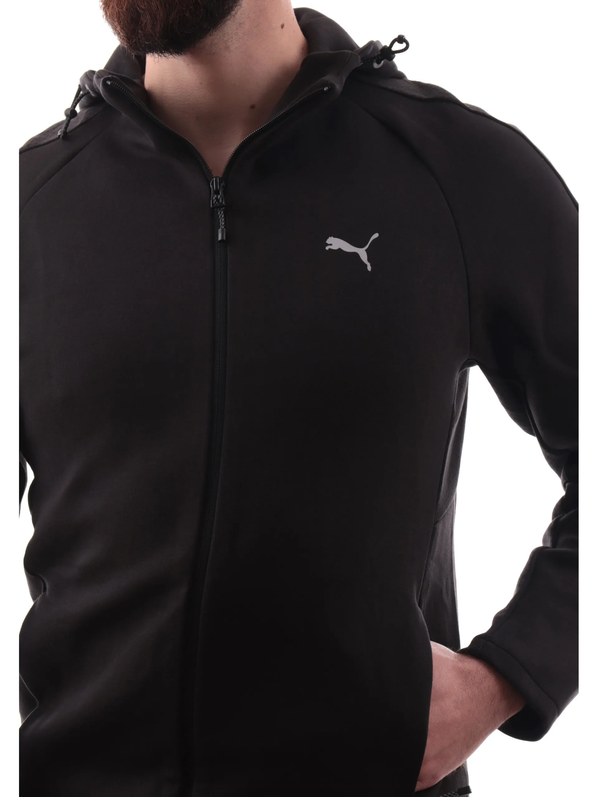 PUMA Felpe*Felpa Evostripe nera da uomo full zip con cappuccio 684613