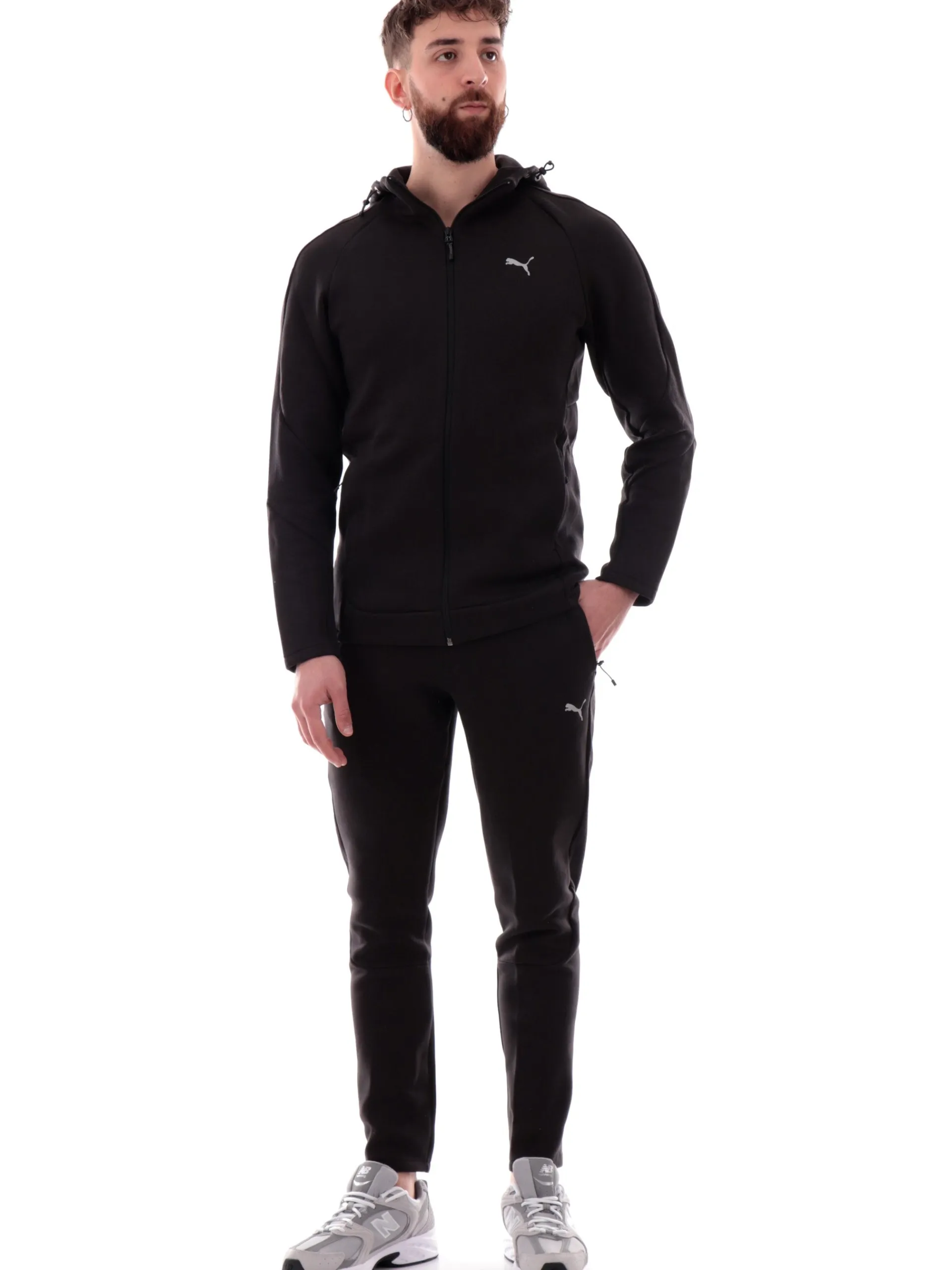 PUMA Felpe*Felpa Evostripe nera da uomo full zip con cappuccio 684613