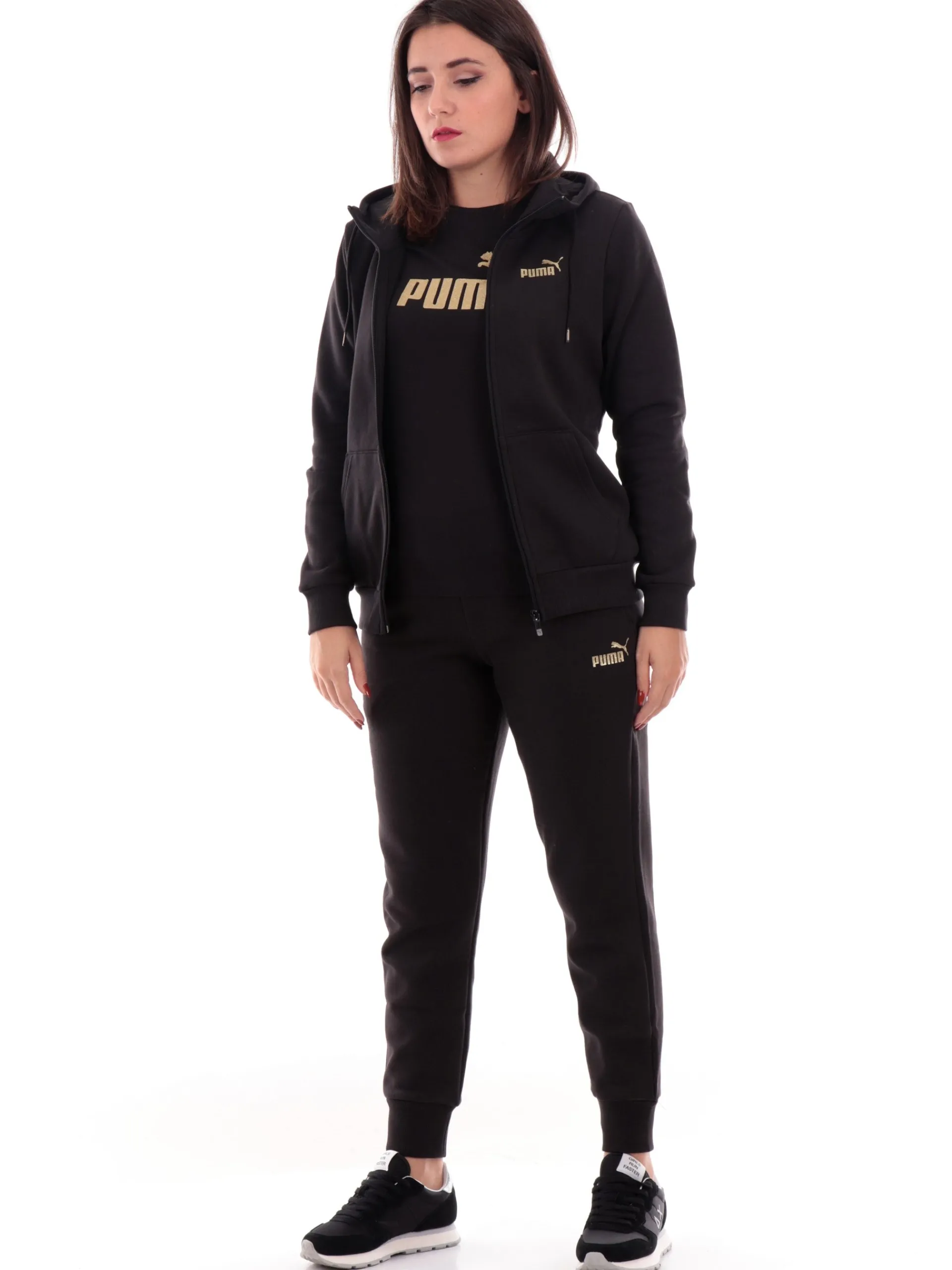 PUMA Felpe*Felpa nera da donna logo con glitter 684768