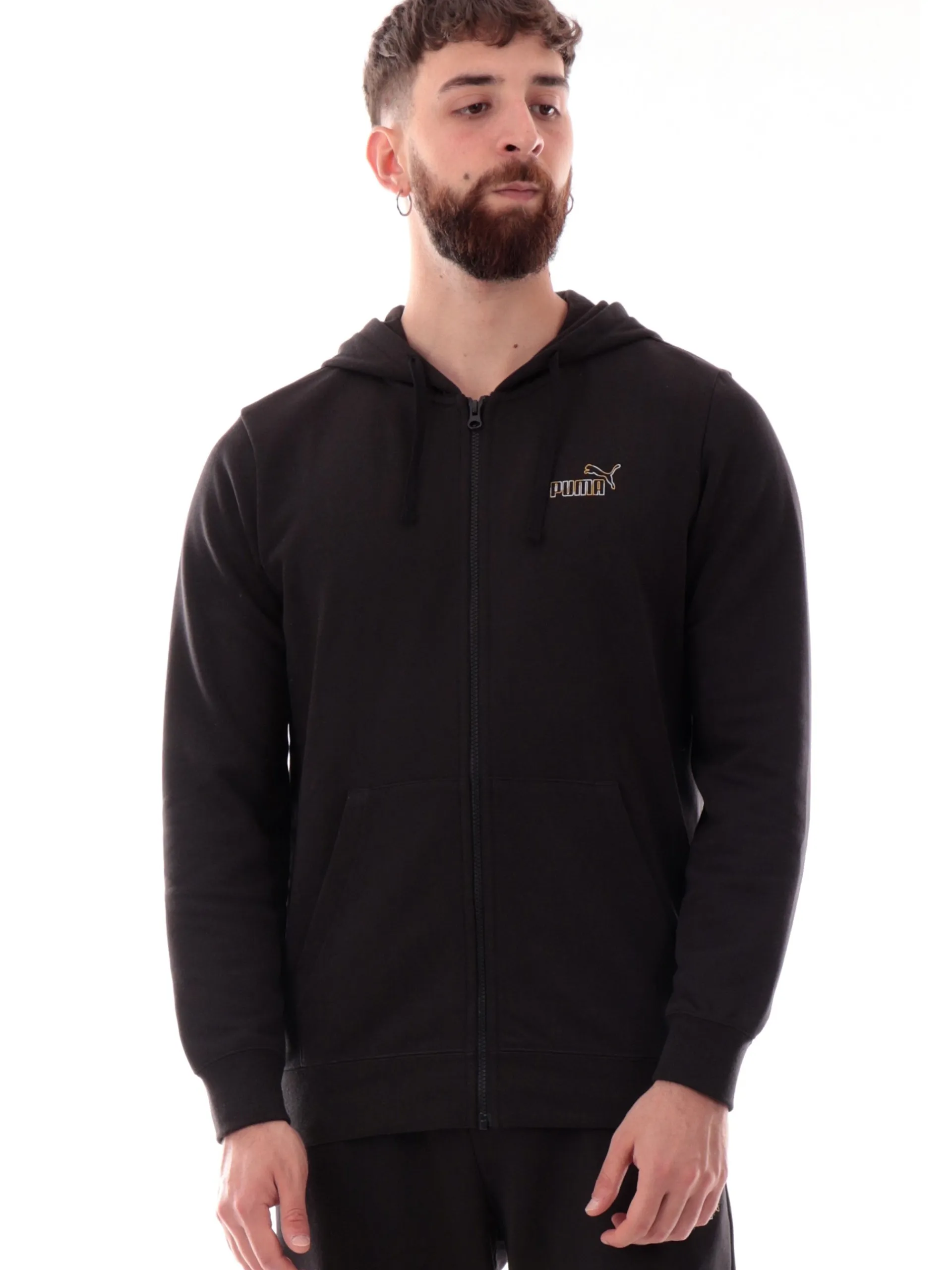 PUMA Felpe*Felpa nera da uomo full zip con cappuccio logo lato cuore 688910