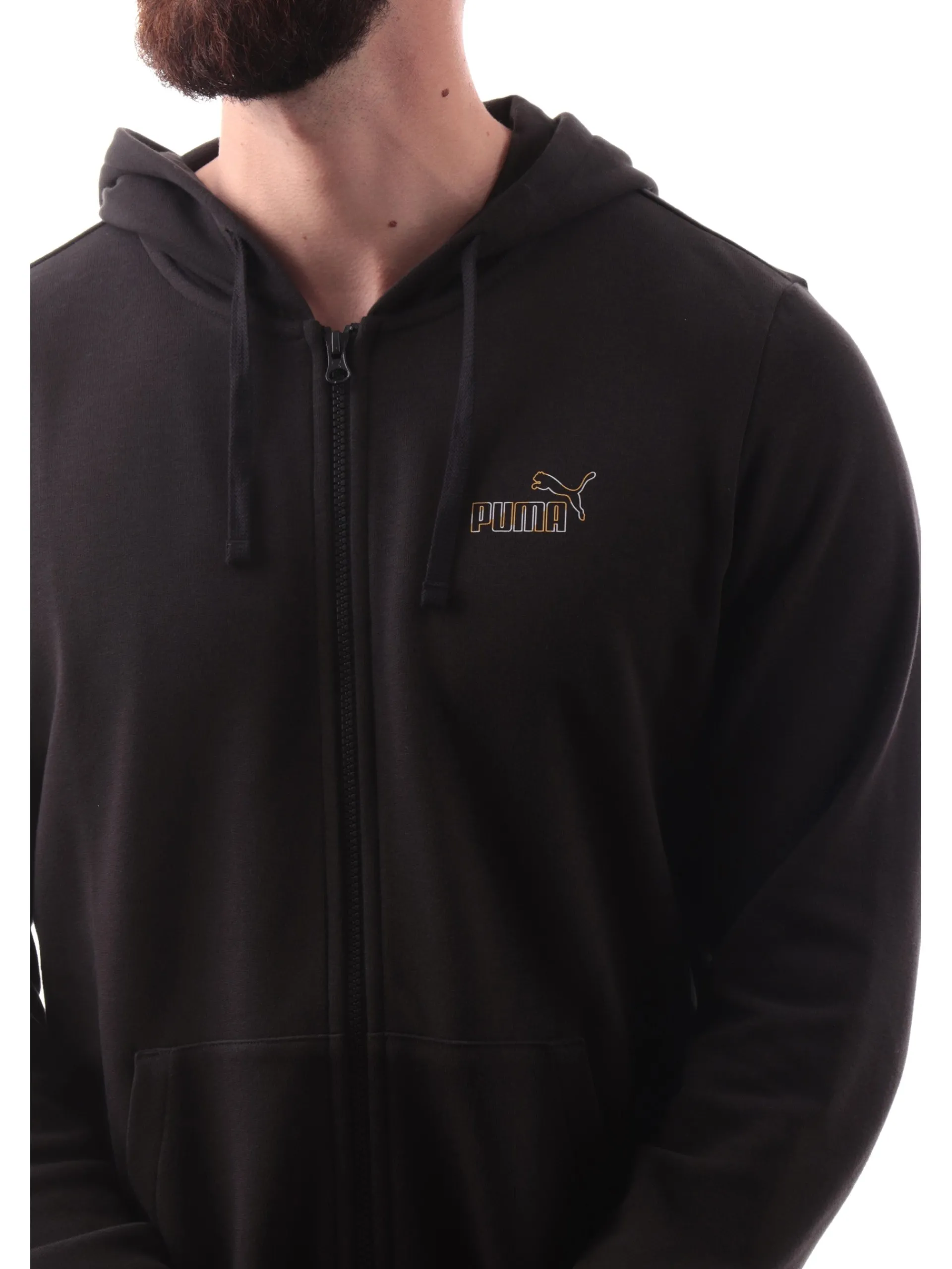 PUMA Felpe*Felpa nera da uomo full zip con cappuccio logo lato cuore 688910