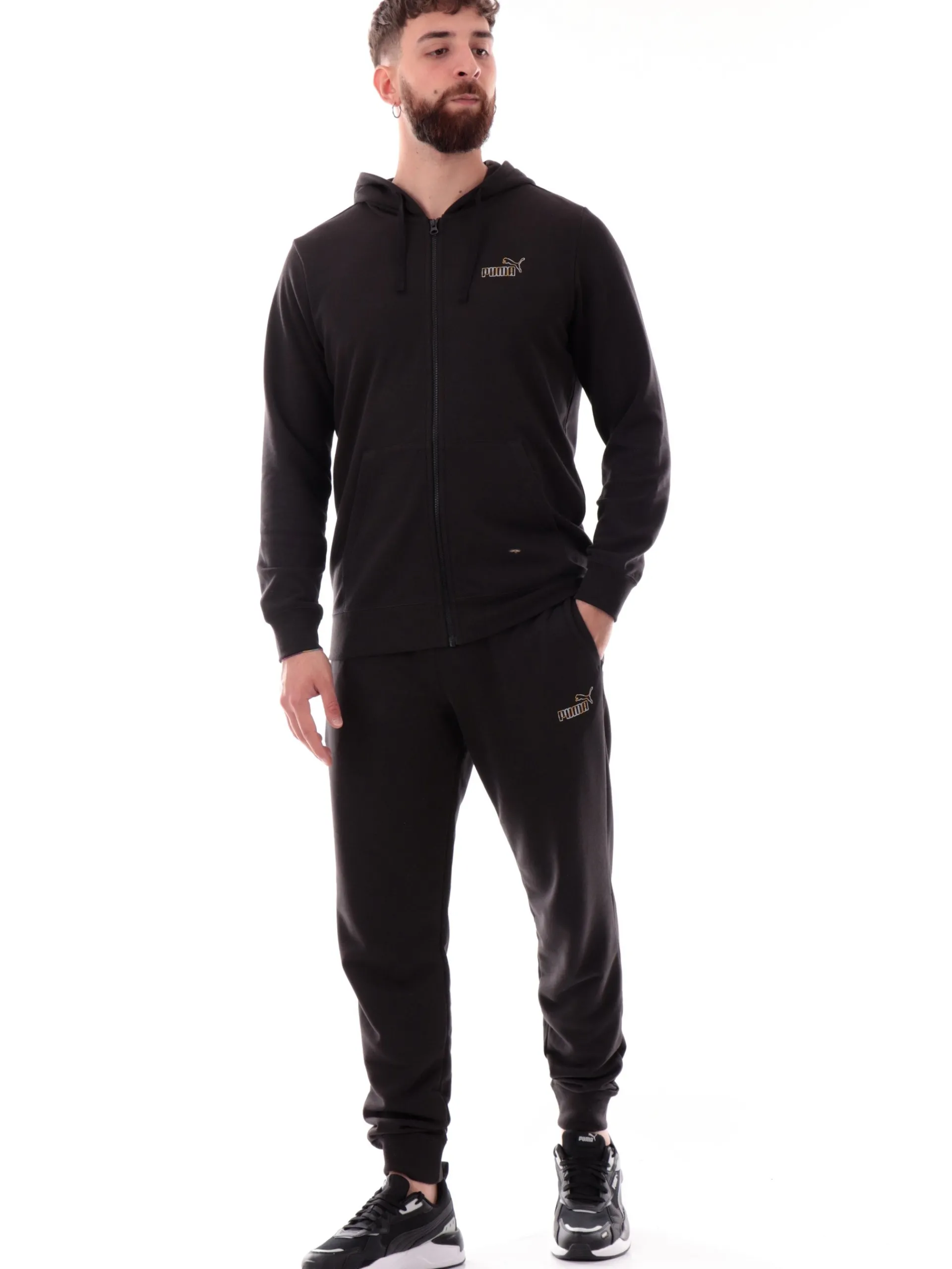 PUMA Felpe*Felpa nera da uomo full zip con cappuccio logo lato cuore 688910