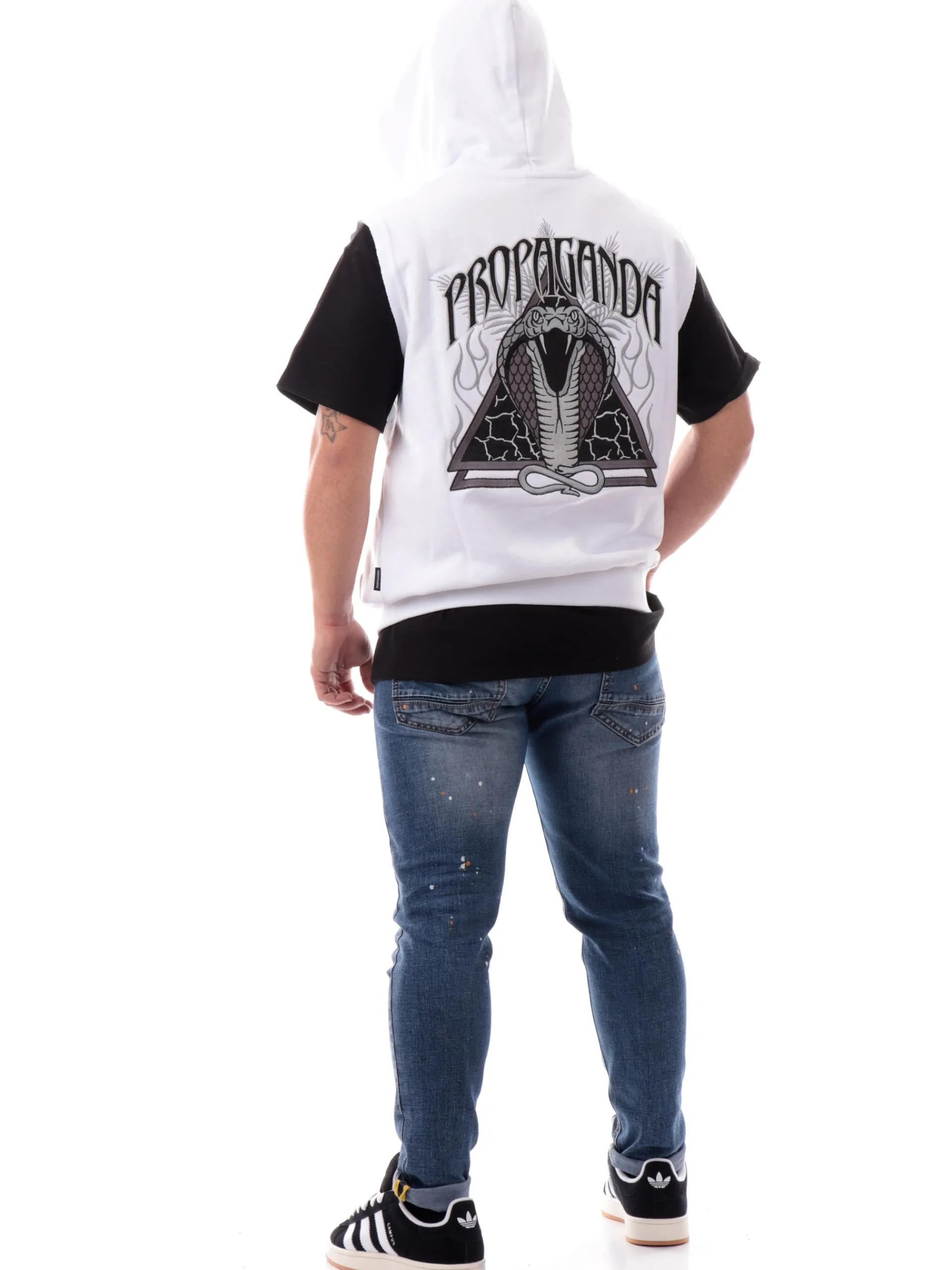 PROPAGANDA Felpe*Felpa smanicata bianca Triangle Cobrahm gilet con cappuccio 25SSPRFE