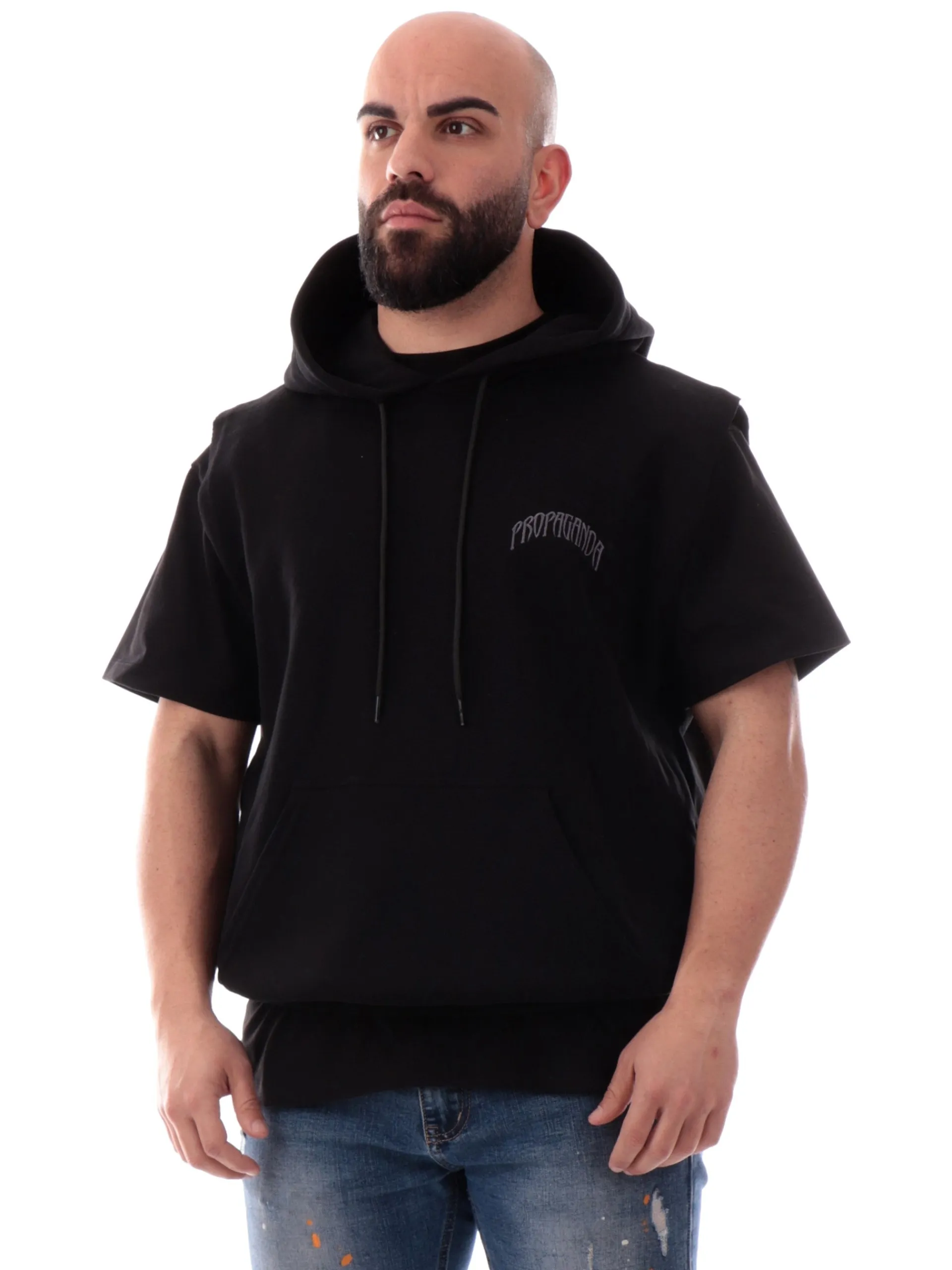 PROPAGANDA Felpe*Felpa smanicata nera Triangle Cobrahm gilet con cappuccio 25SSPRFE