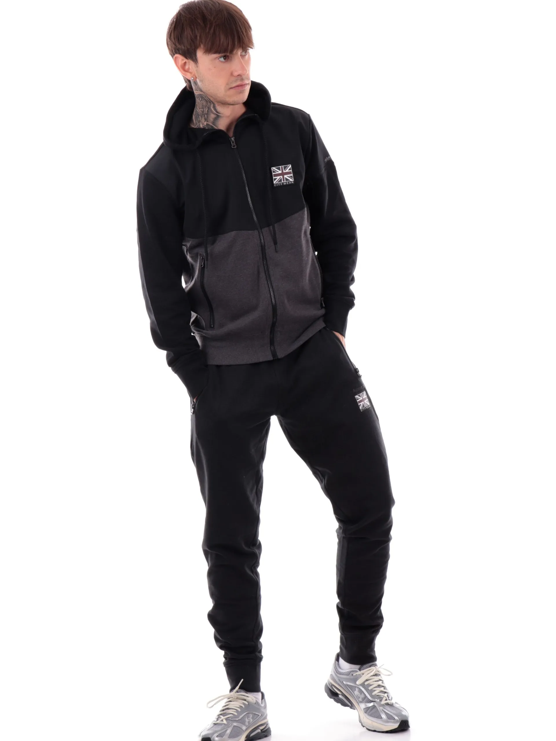 ADMIRAL Felpe*Felpa tecnica nera e grigia da uomo full zip con cappuccio AD3091
