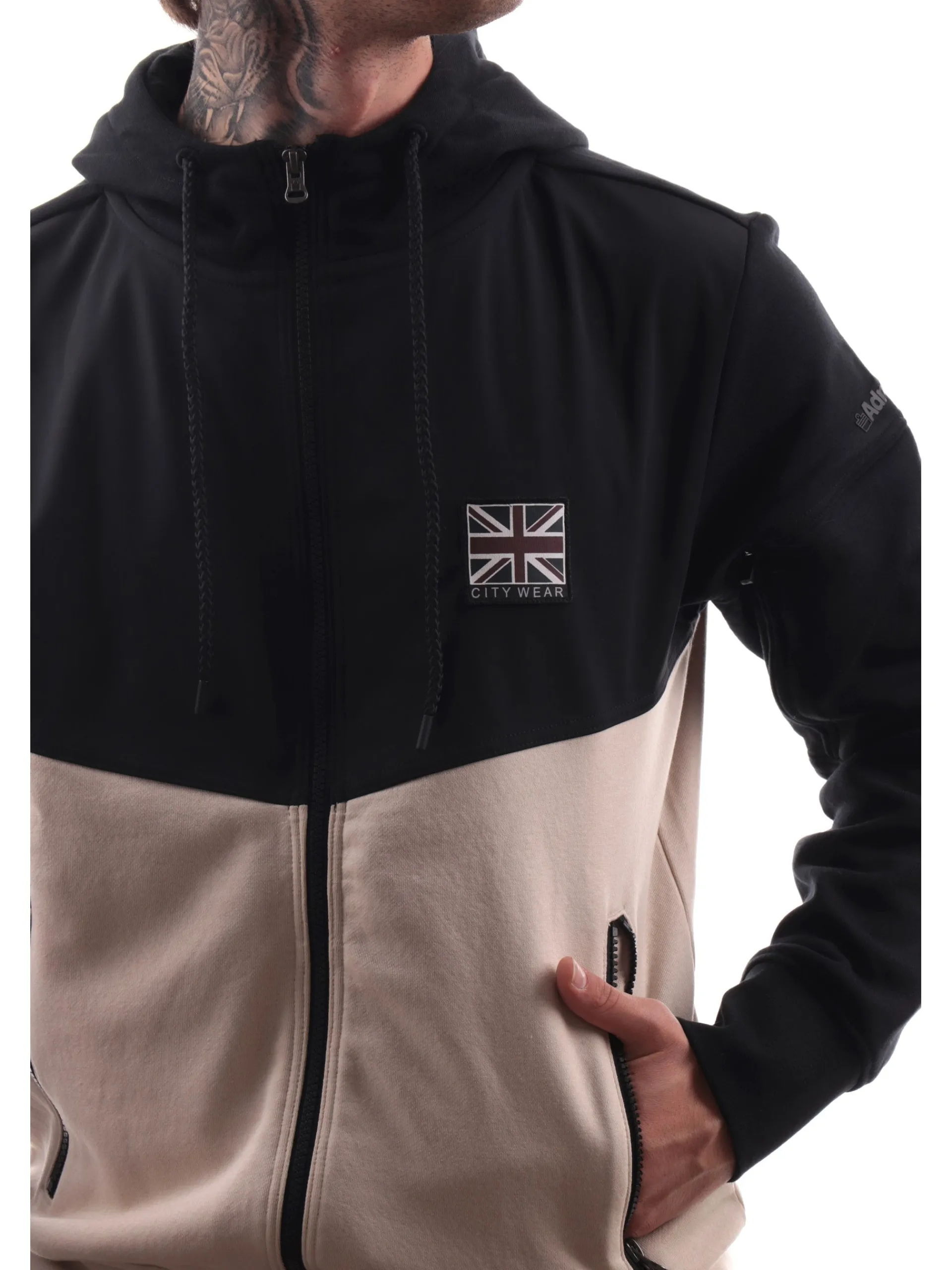 ADMIRAL Felpe*Felpa tecnica nera e beige da uomo full zip con cappuccio AD3091