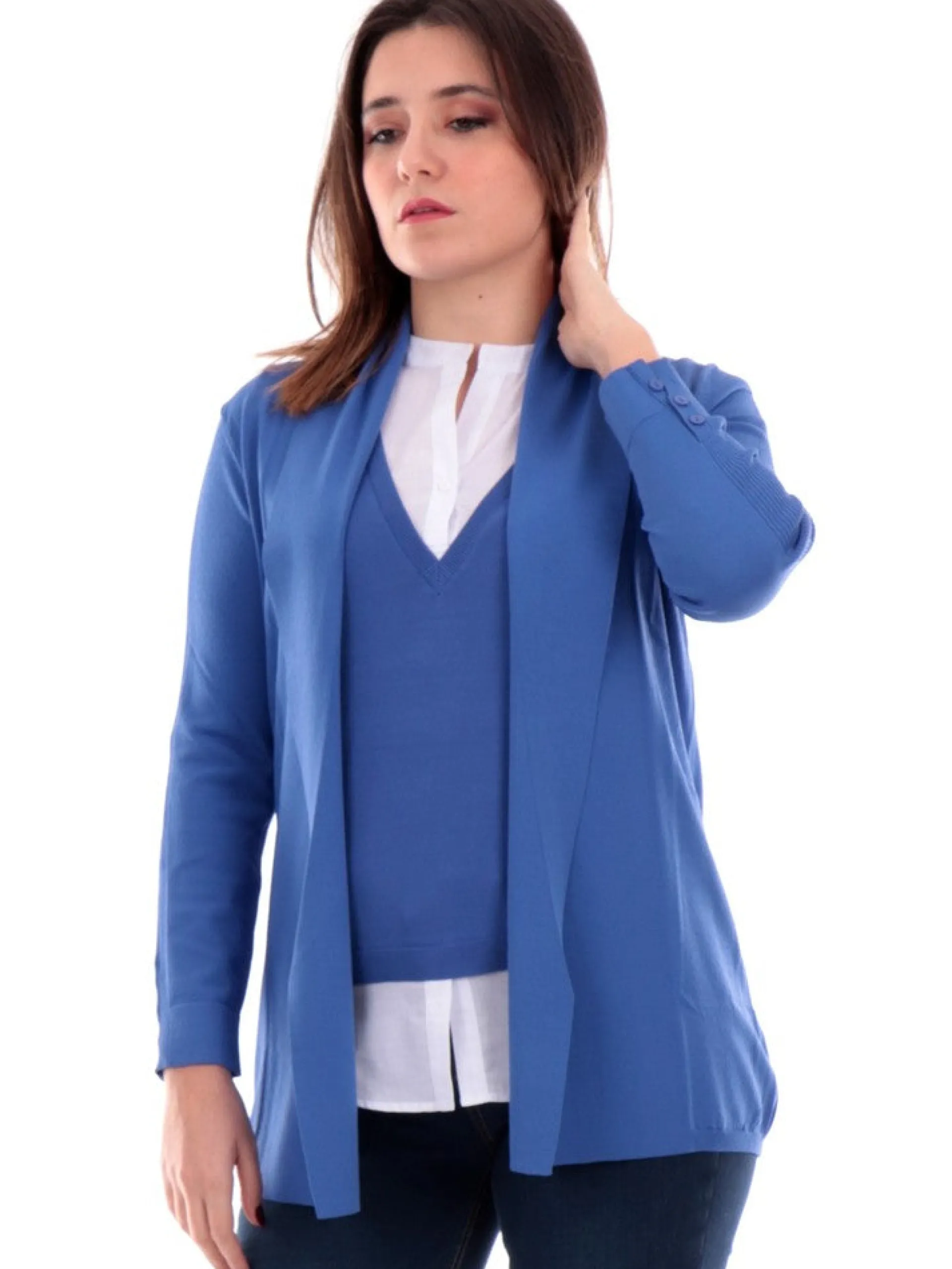 ANIS Maglie*Giacca celeste da donna Sciallata Aperta 2416070